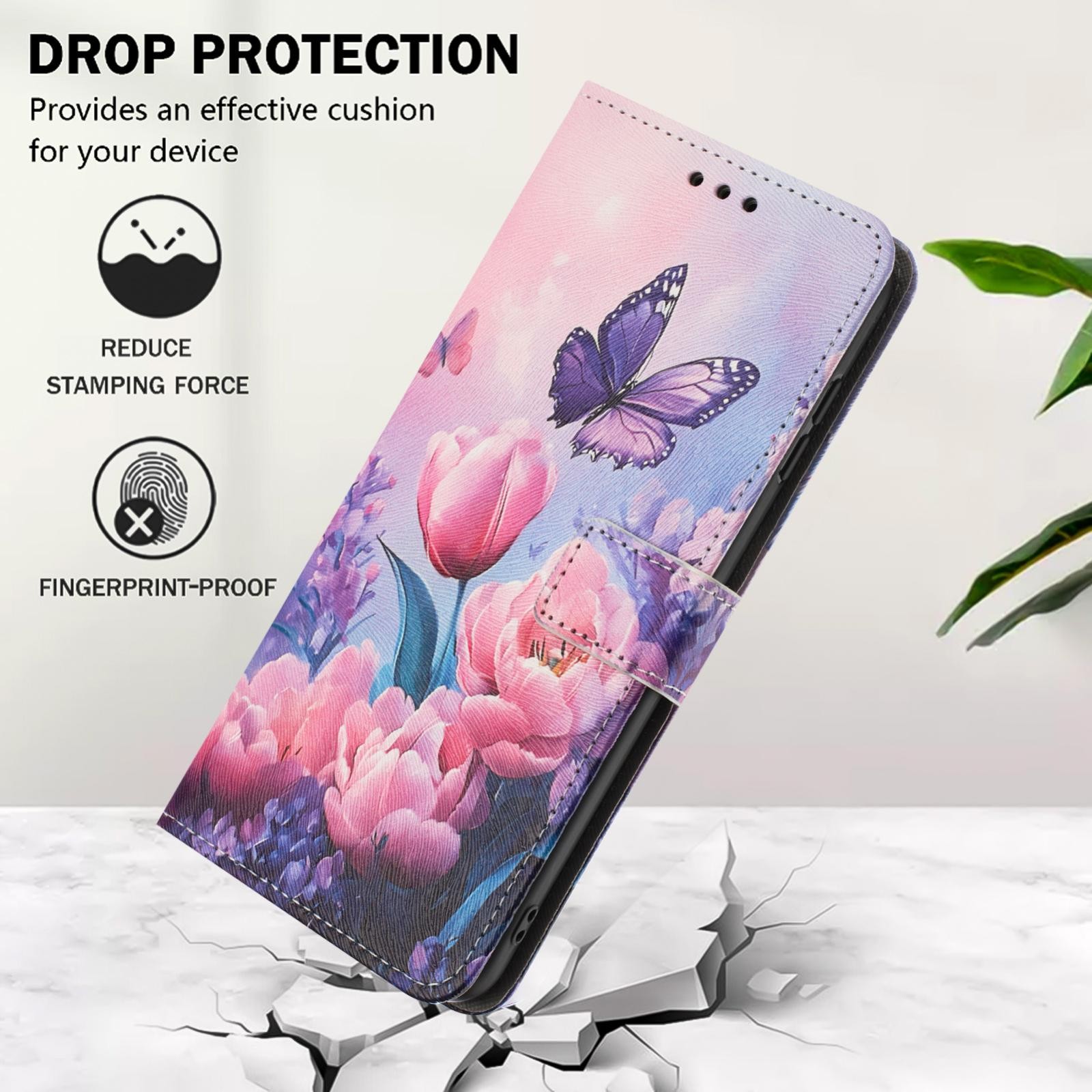 Xiaomi Redmi Note 15 Pro 4G Color Pattern Leather Pink Butterfly Drawing-Θήκη Βιβλίο
