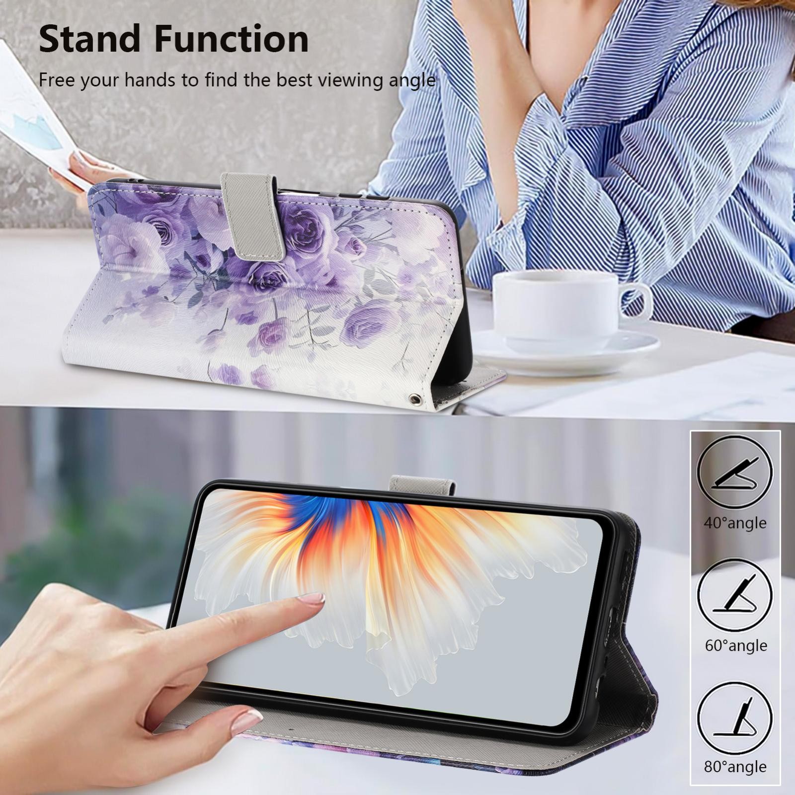Xiaomi Redmi Note 15 5G / 4G Color Pattern Leather Purple Rose Drawing-Θήκη Βιβλίο