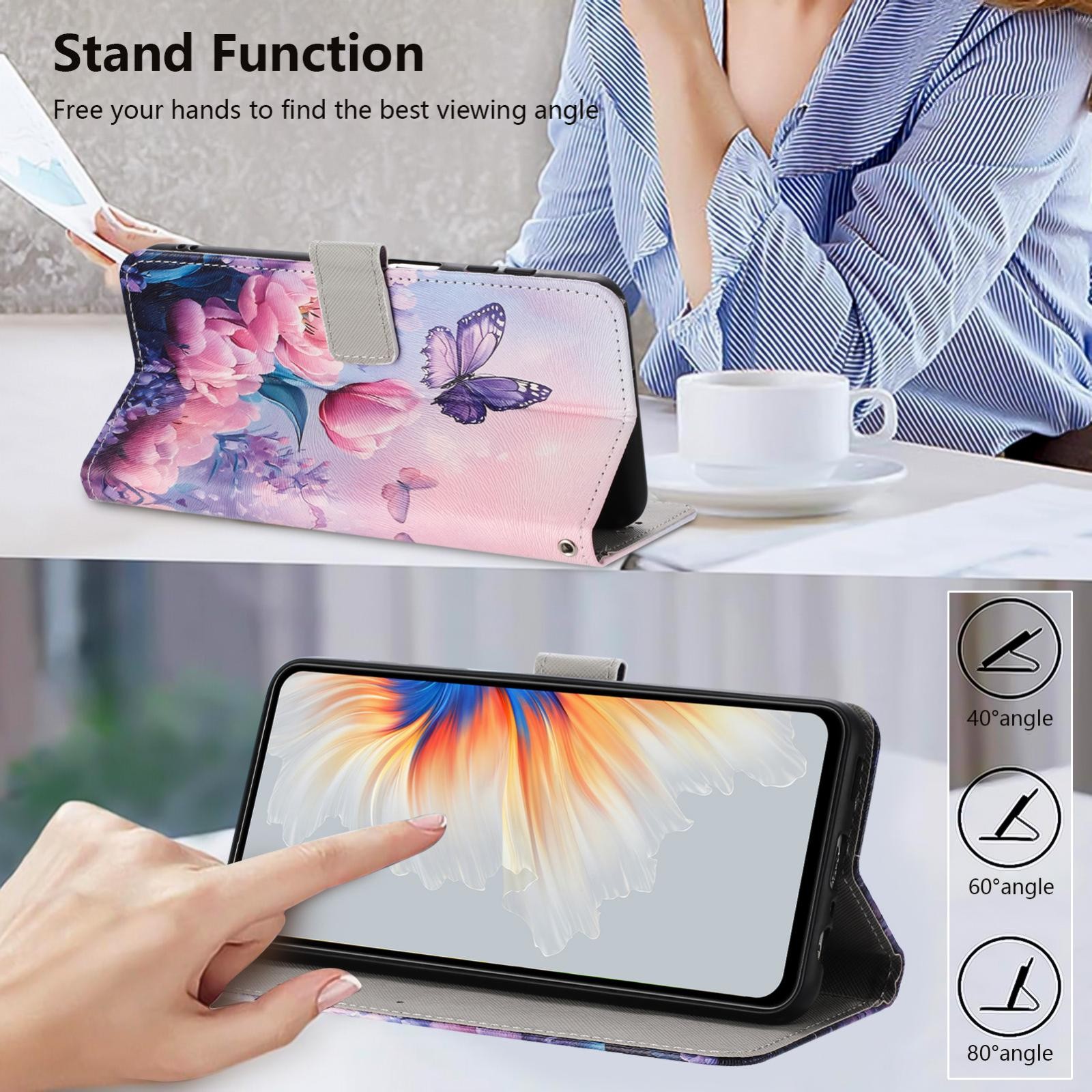 Xiaomi Redmi Note 15 5G /4G Color Pattern Leather Pink Butterfly Drawing-Θήκη Βιβλίο