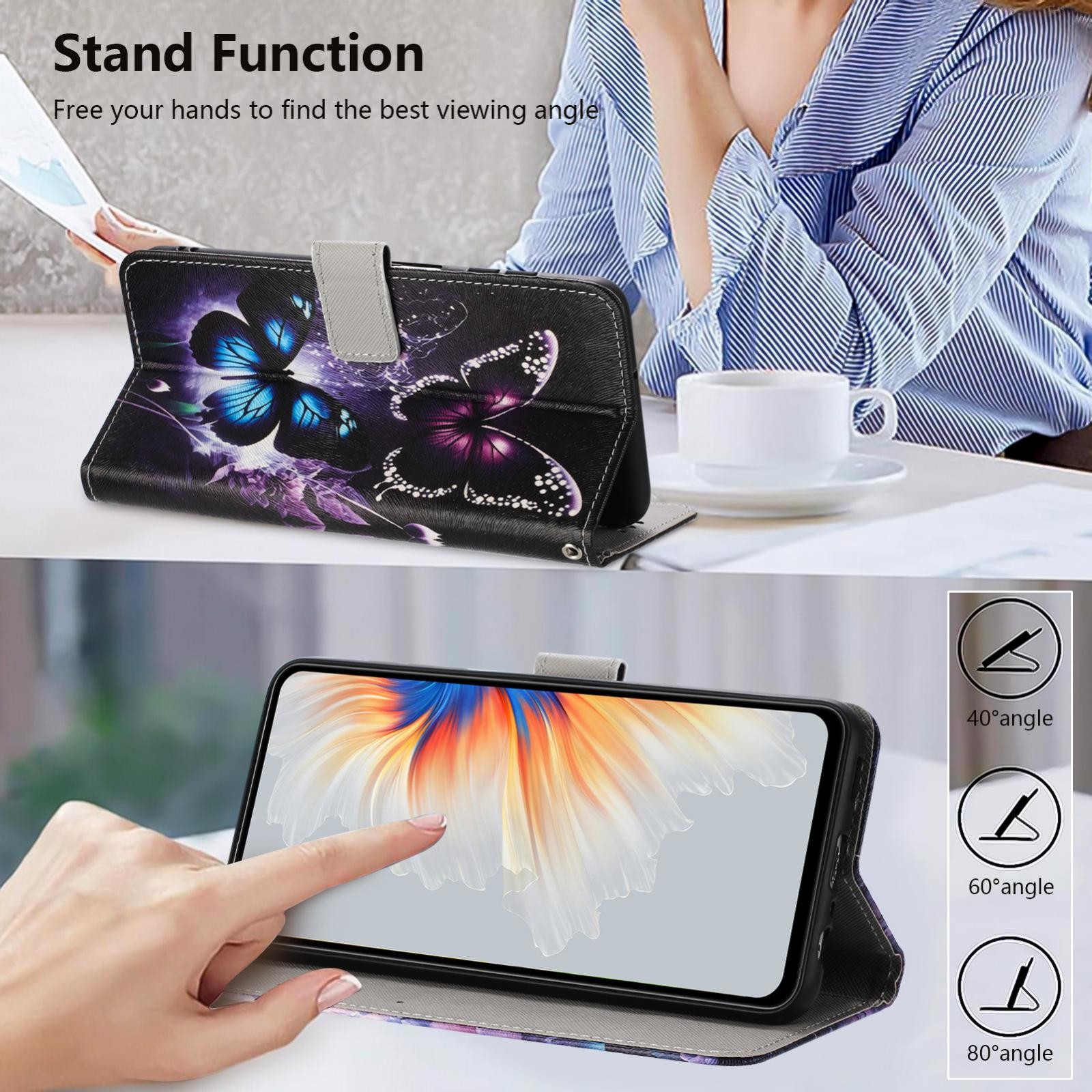 Xiaomi Redmi Note 15 Pro+ 5G Color Pattern Leather Two Butterflies Drawing-Θήκη Βιβλίο