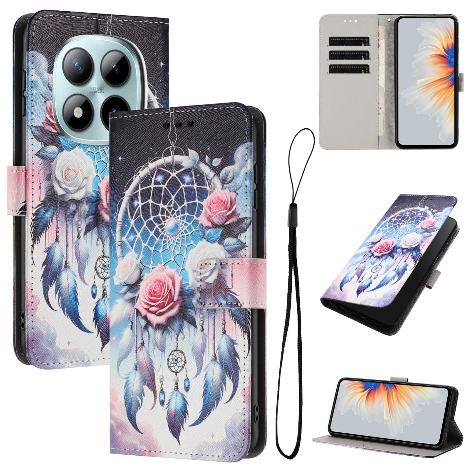 Xiaomi Redmi Note 15 Pro+ 5G Color Pattern Leather Flower Wind Chime Drawing-Θήκη Βιβλίο