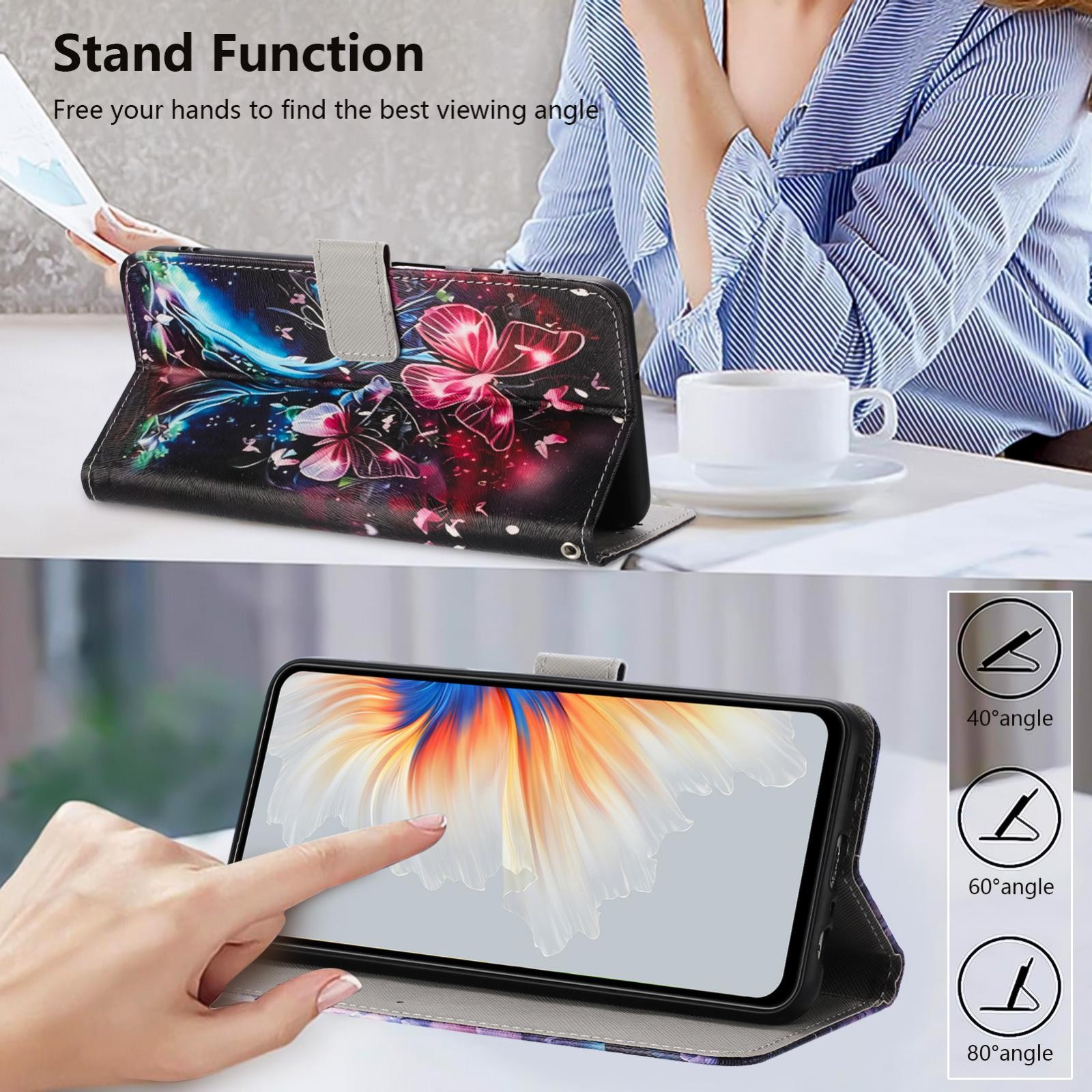 Xiaomi Redmi Note 15 Pro+ 5G Color Pattern Leather Butterfly Tree Drawing-Θήκη Βιβλίο