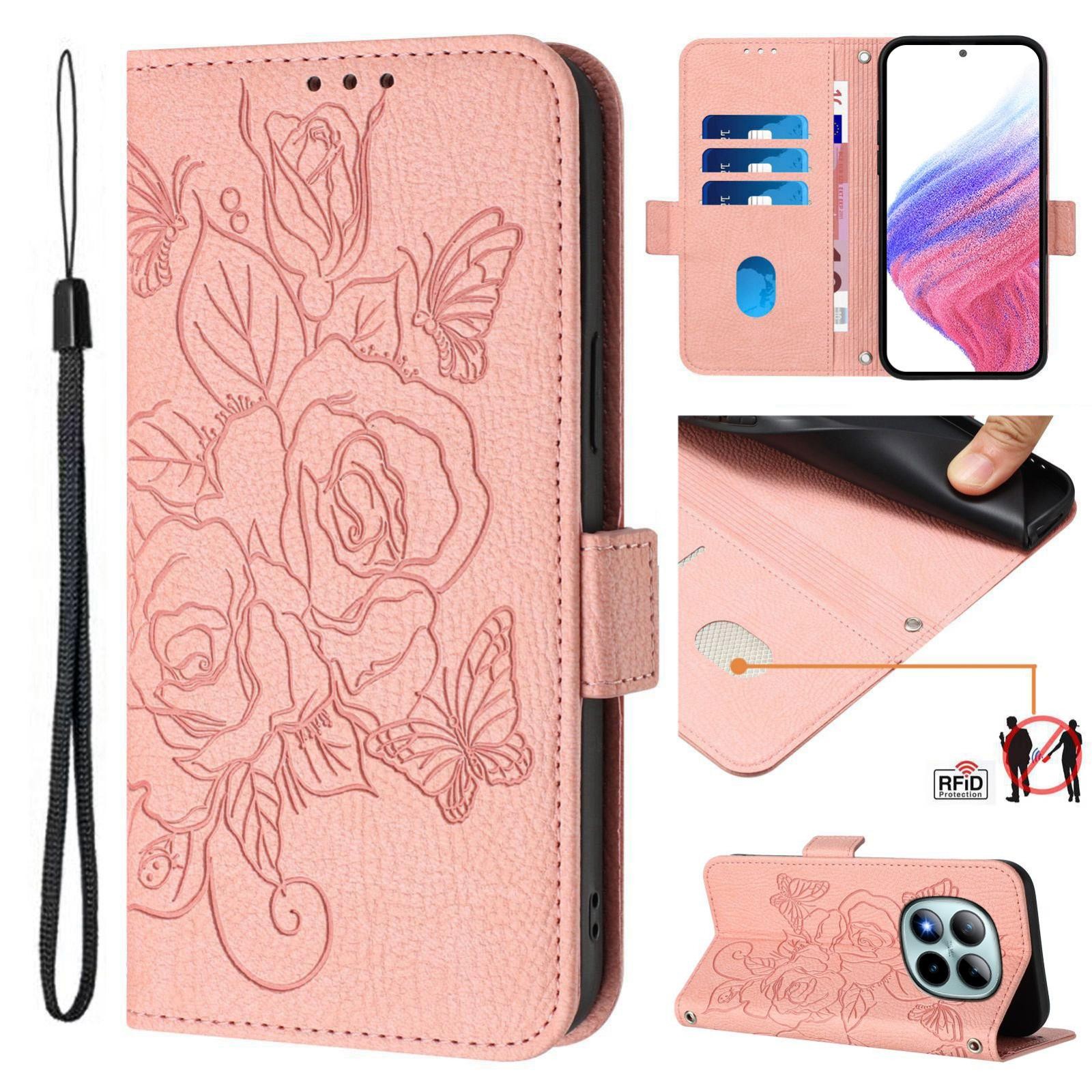 Xiaomi Redmi Note 15 Pro+ 5G Embossed Rose RFID Anti-theft Leather Pink-Θήκη Βιβλίο