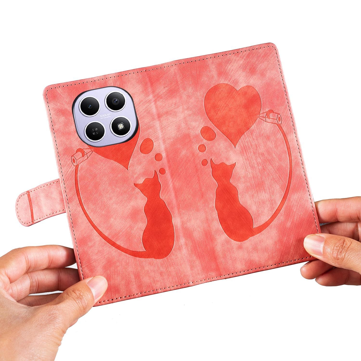 Xiaomi Redmi Note 15 4G / 5G Pen Heart Cat Embossed Leather Orange-Θήκη Βιβλίο
