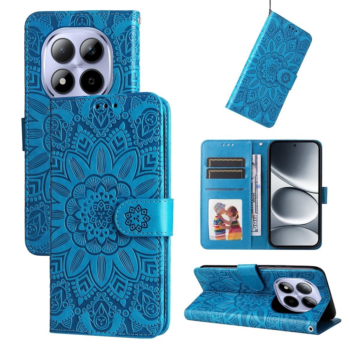 Xiaomi Redmi Note 15 Pro 4G Embossed Sunflower Leather Blue-Θήκη Βιβλίο