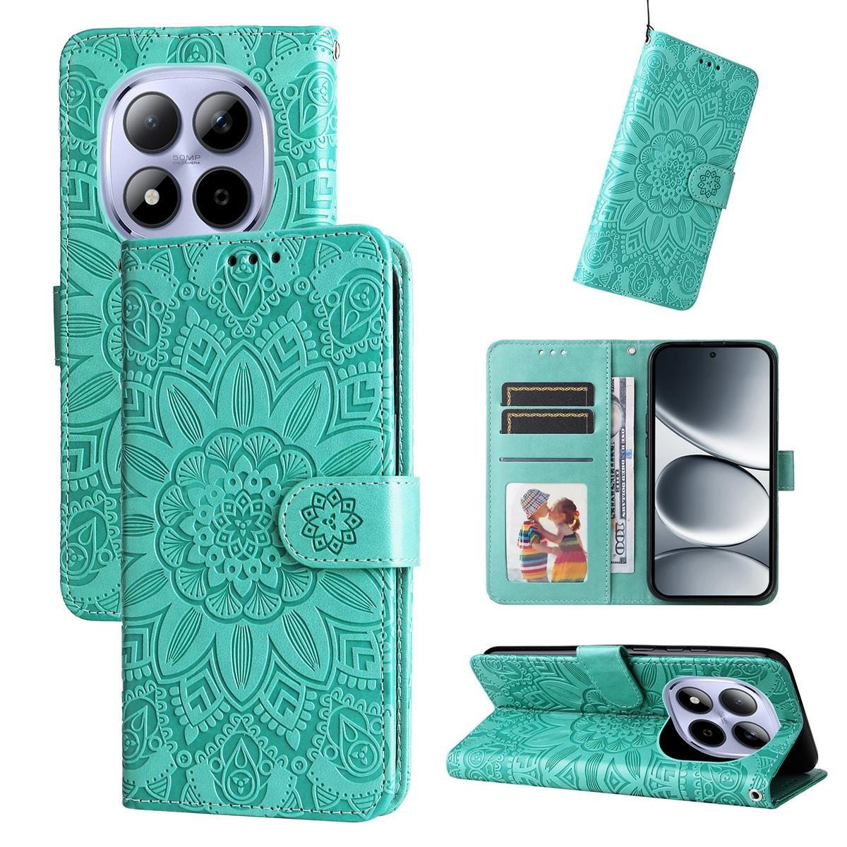 Xiaomi Redmi Note 15 Pro 4G Embossed Sunflower Leather Green-Θήκη Βιβλίο