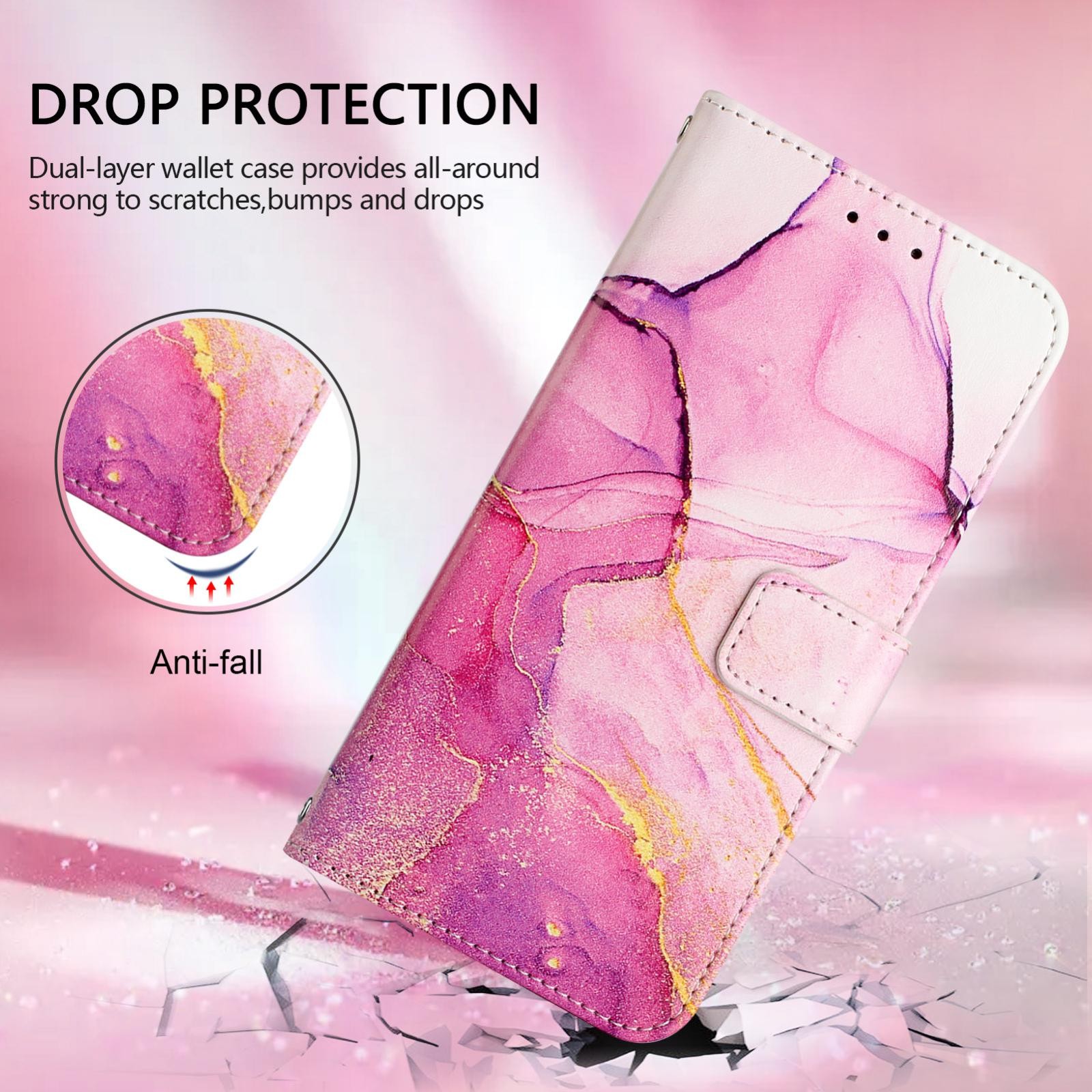 Xiaomi Redmi Note 15 4G / 5G PT003 Marble Pattern Flip Leather Pink Purple Gold-Θήκη Βιβλίο