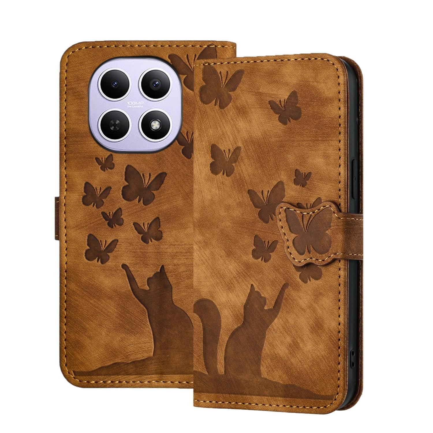 Xiaomi Redmi Note 15 4G / 5G Butterfly Cat Embossing Flip Leather Brown-Θήκη Βιβλίο