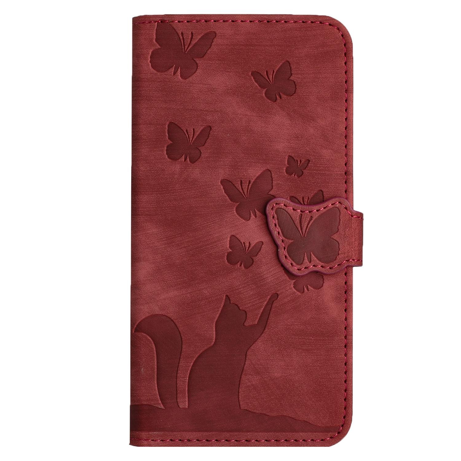 Xiaomi Redmi Note 15 4G / 5G Butterfly Cat Embossing Flip Leather Red-Θήκη Βιβλίο