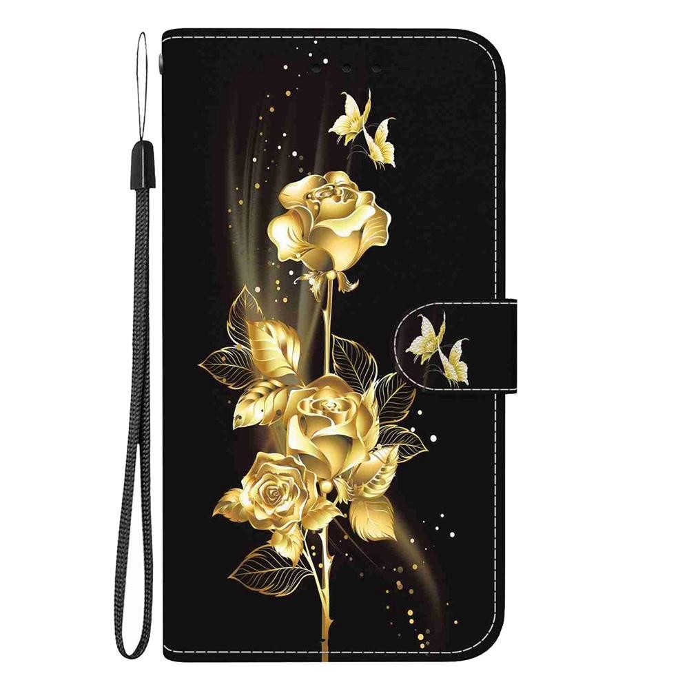 Xiaomi Redmi Note 15 Pro 5G Crystal Texture Colored Leather Gold Butterfly Rose Drawing-Θήκη Βιβλίο