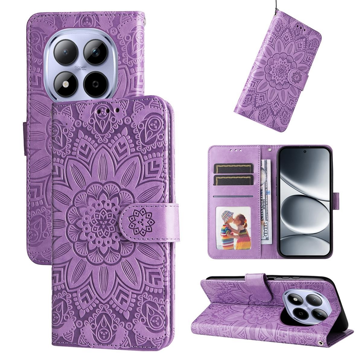 Xiaomi Redmi Note 15 Pro 4G Embossed Sunflower Leather Purple-Θήκη Βιβλίο