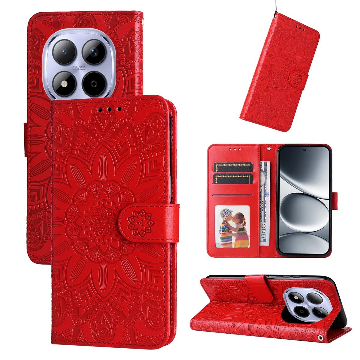 Xiaomi Redmi Note 15 Pro 4G Embossed Sunflower Leather Red-Θήκη Βιβλίο