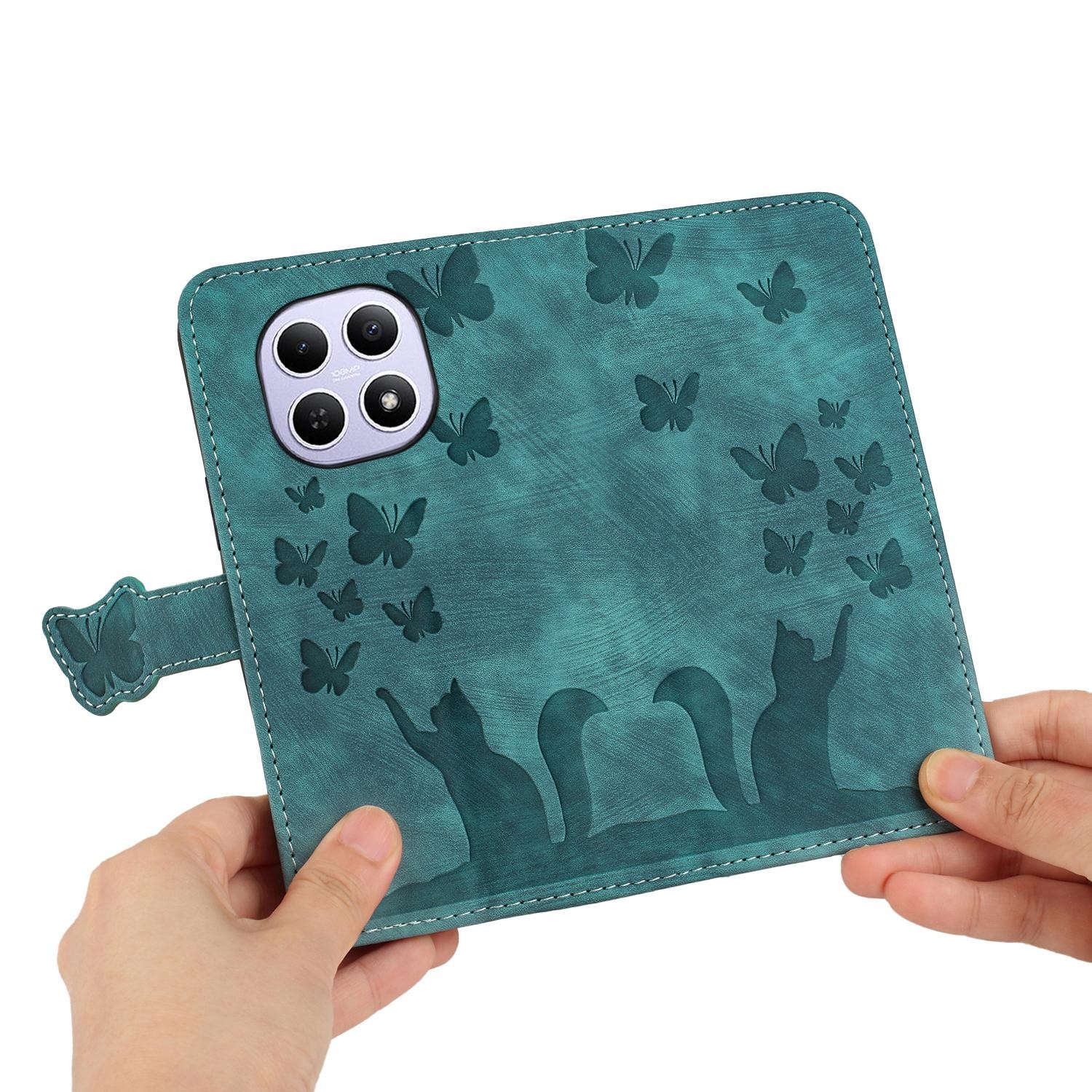 Xiaomi Redmi Note 15 4G / 5G Butterfly Cat Embossing Flip Leather Wathet-Θήκη Βιβλίο