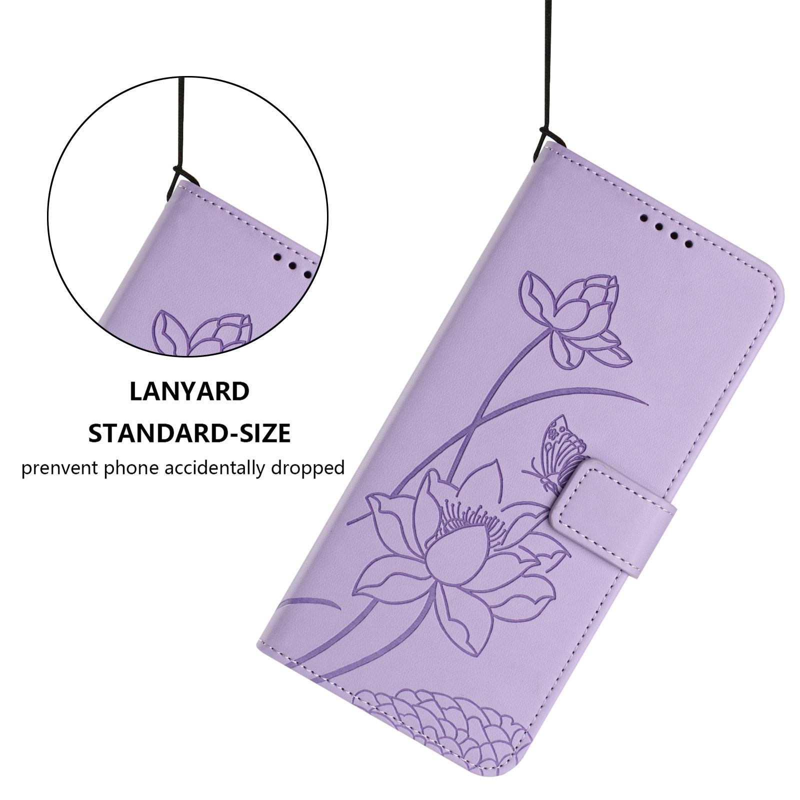 Xiaomi Redmi Note 15 5G / 4G Lotus Embossed Leather with Lanyard Purple-Θήκη Βιβλίο