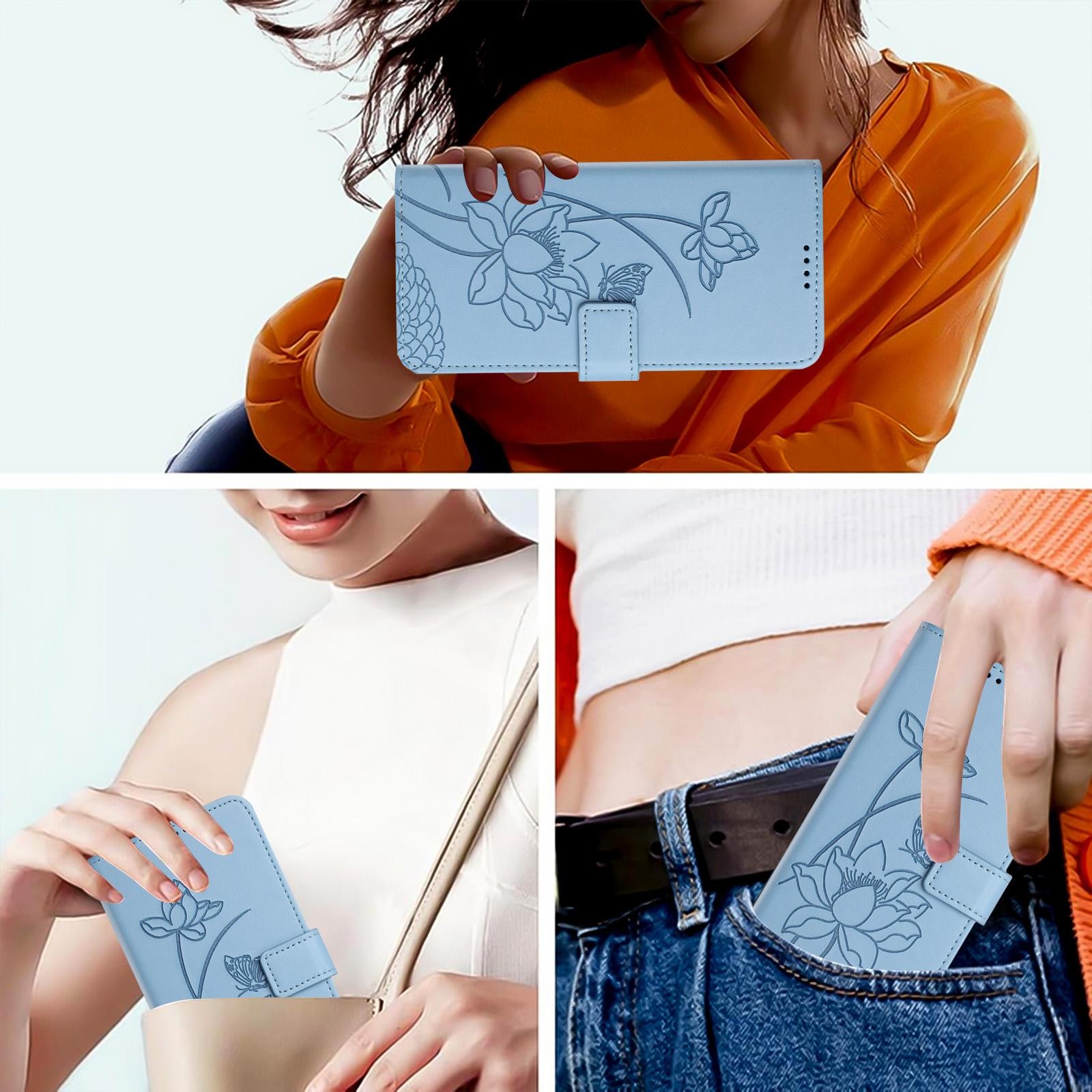 Xiaomi Redmi Note 15 5G / 4G Lotus Embossed Leather with Lanyard Blue-Θήκη Βιβλίο