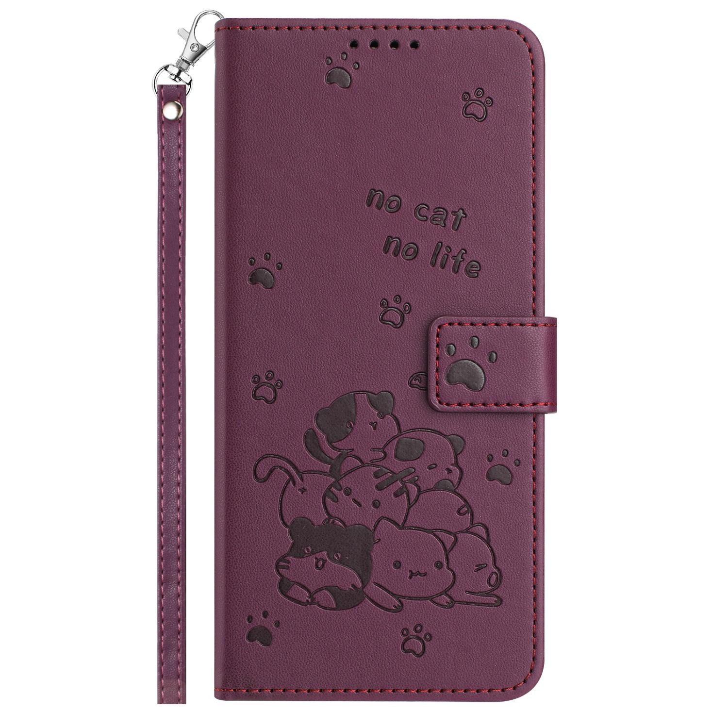 Xiaomi Redmi Note 15 5G / 4G Embossed Kitten Leather with Lanyard Wine Red-Θήκη Βιβλίο