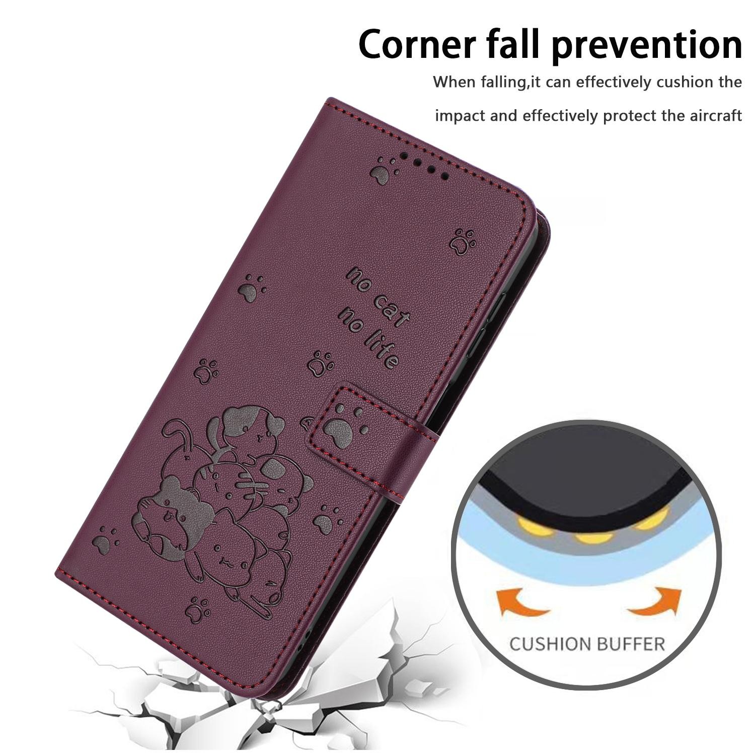 Xiaomi Redmi Note 15 5G / 4G Embossed Kitten Leather with Lanyard Wine Red-Θήκη Βιβλίο