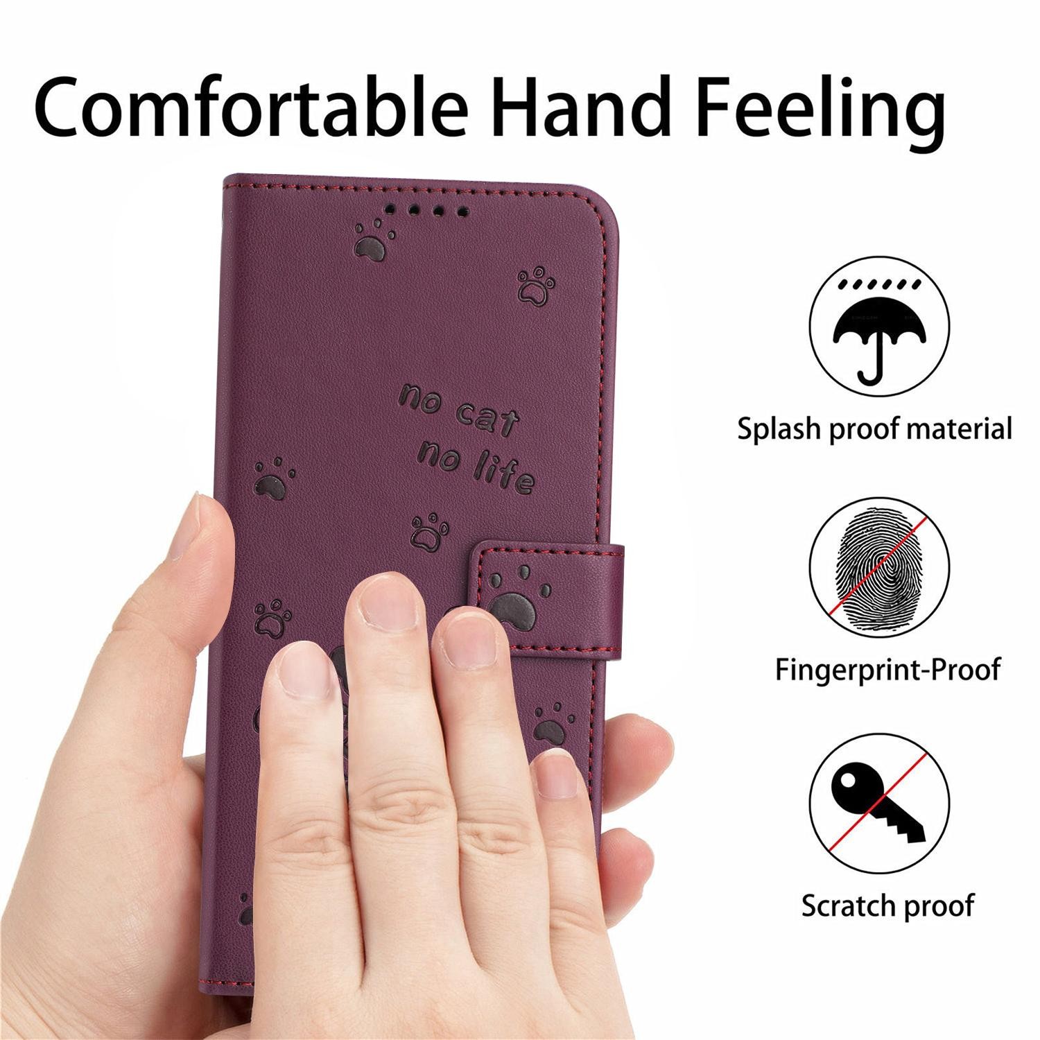Xiaomi Redmi Note 15 5G / 4G Embossed Kitten Leather with Lanyard Wine Red-Θήκη Βιβλίο