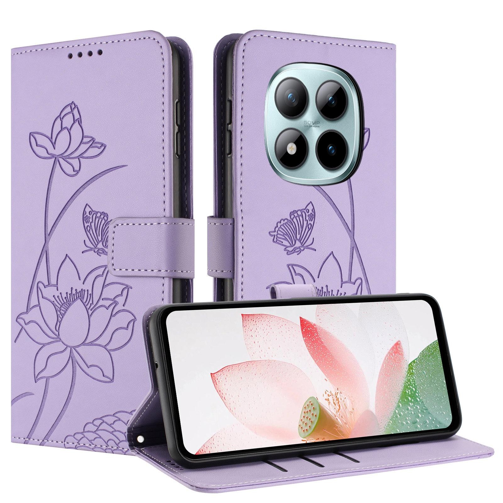 Xiaomi Redmi Note 15 Pro 4G Lotus Embossed Leather with Lanyard Purple-Θήκη Βιβλίο