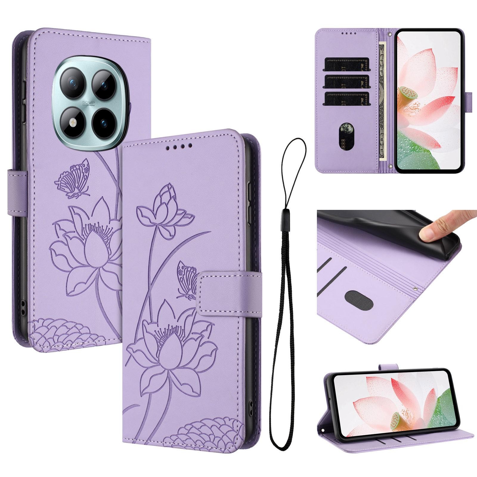 Xiaomi Redmi Note 15 Pro+ Lotus Embossed Leather with Lanyard Purple-Θήκη Βιβλίο