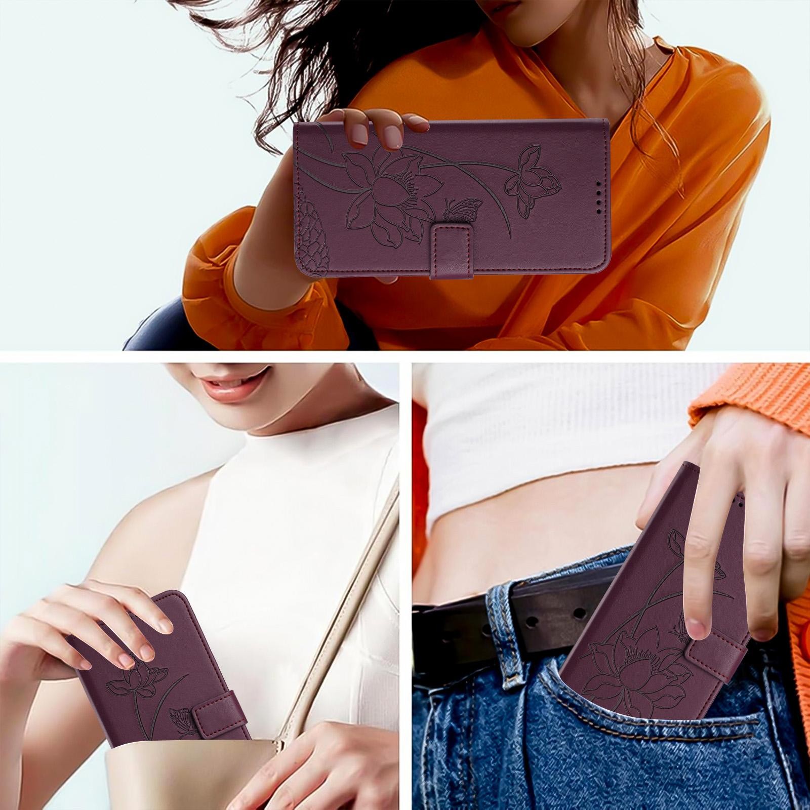 Xiaomi Redmi Note 15 Pro+ Lotus Embossed Leather with Lanyard Wine Red-Θήκη Βιβλίο