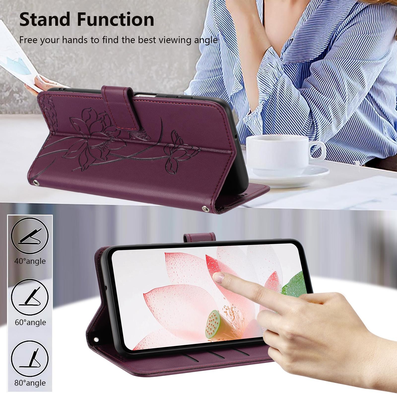 Xiaomi Redmi Note 15 Pro+ Lotus Embossed Leather with Lanyard Wine Red-Θήκη Βιβλίο