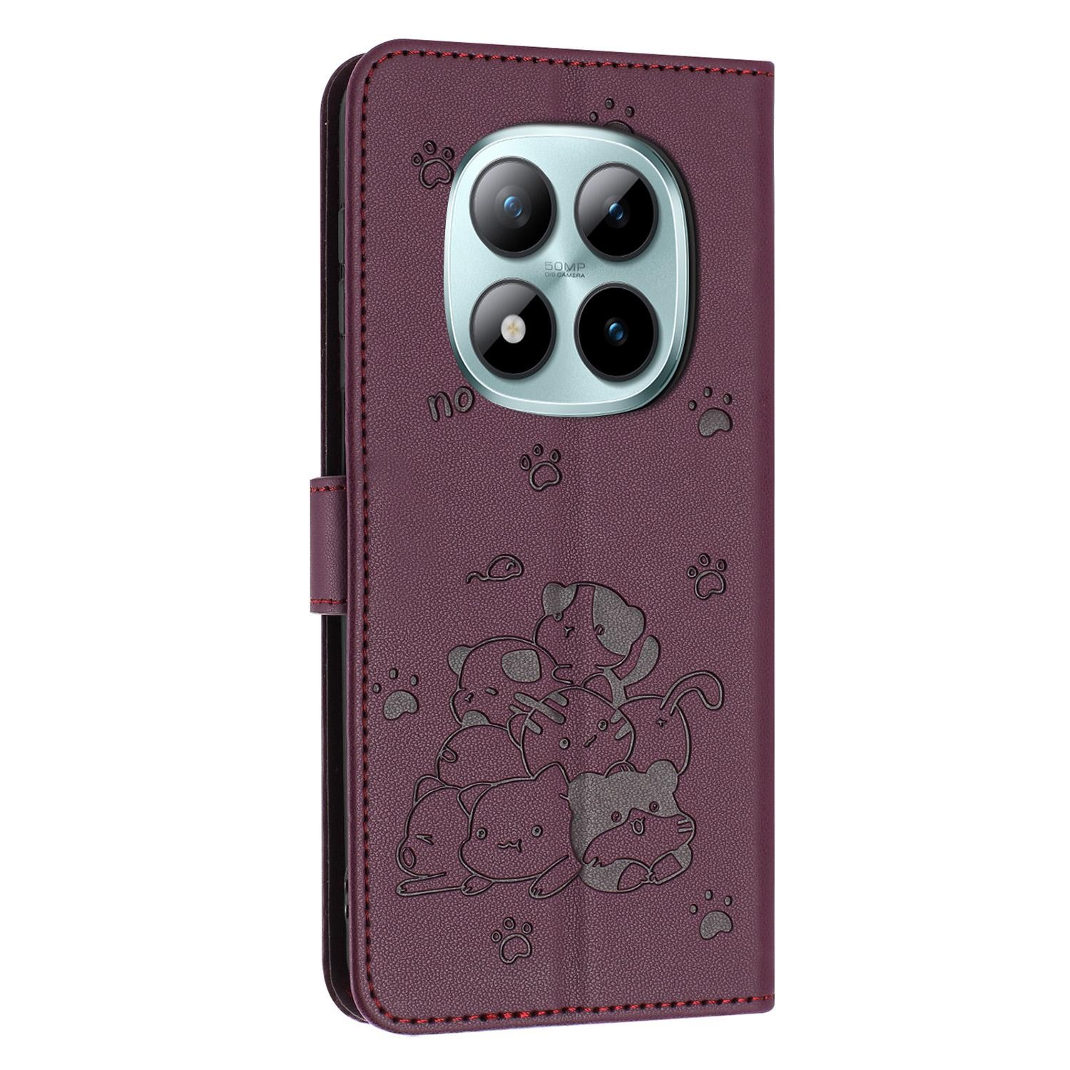Xiaomi Redmi Note 15 Pro+ 5G Embossed Kitten Leather with Lanyard Wine Red-Θήκη Βιβλίο
