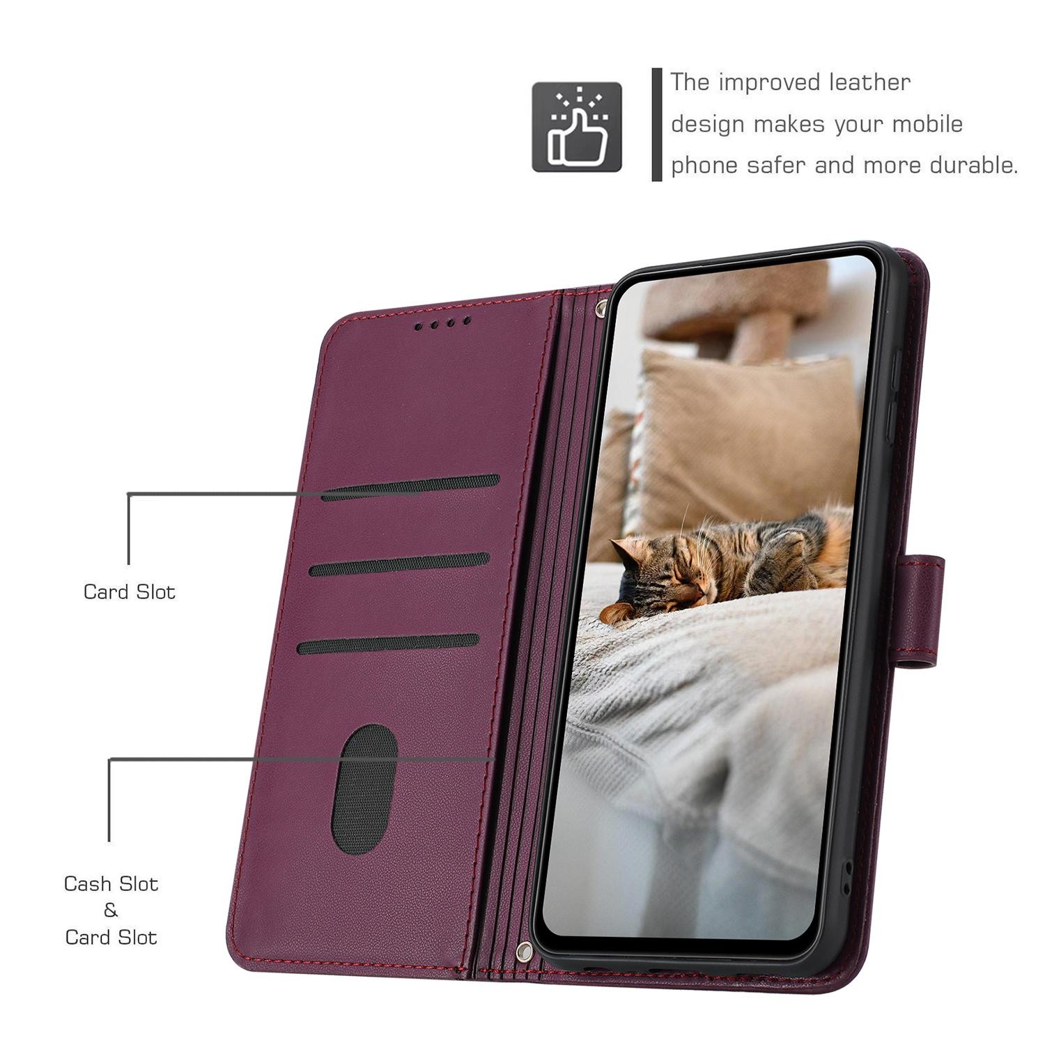 Xiaomi Redmi Note 15 Pro+ 5G Embossed Kitten Leather with Lanyard Wine Red-Θήκη Βιβλίο