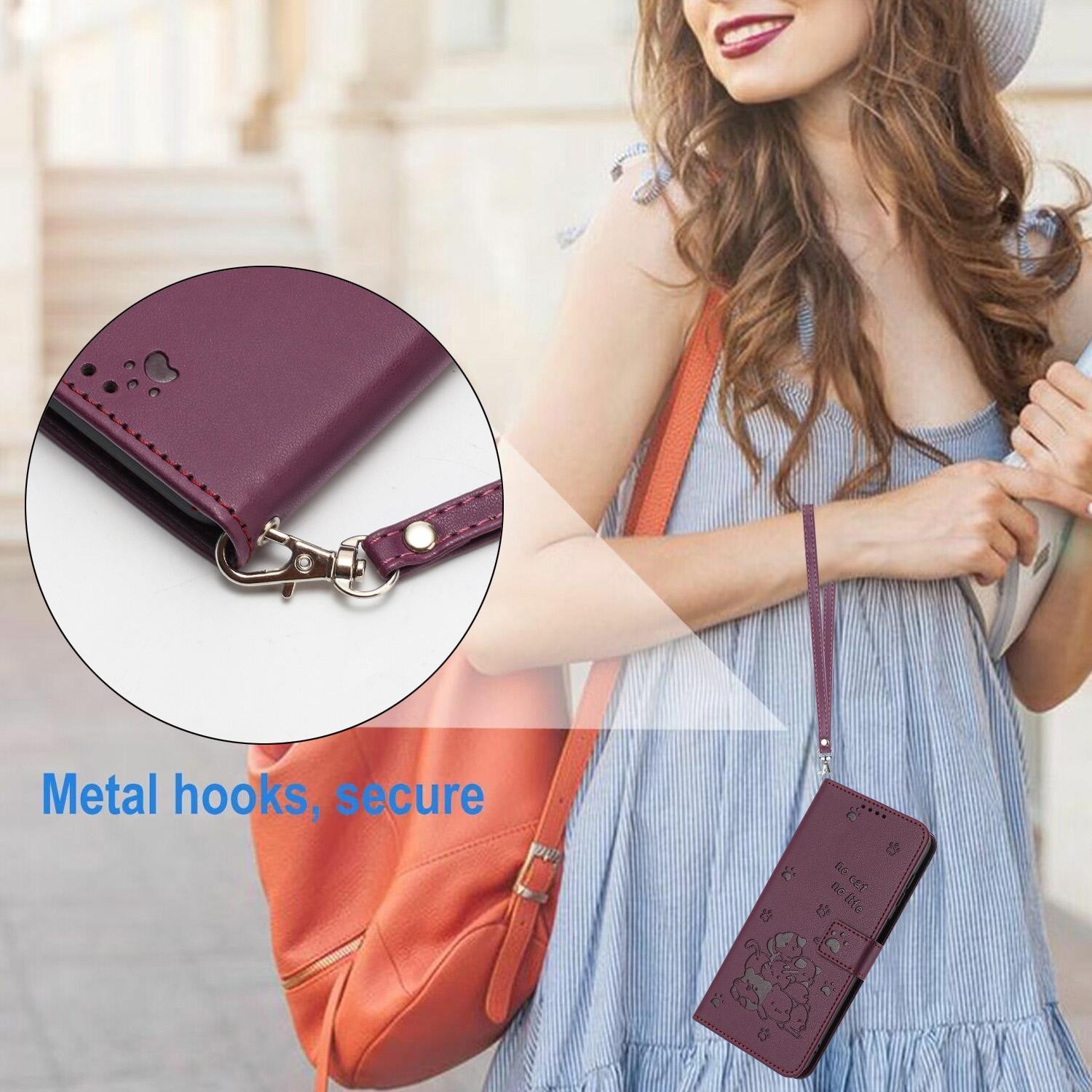 Xiaomi Redmi Note 15 Pro+ 5G Embossed Kitten Leather with Lanyard Wine Red-Θήκη Βιβλίο