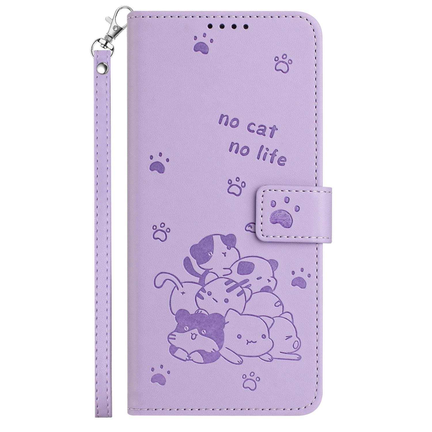 Xiaomi Redmi Note 15 5G / 4G Embossed Kitten Leather with Lanyard Purple-Θήκη Βιβλίο