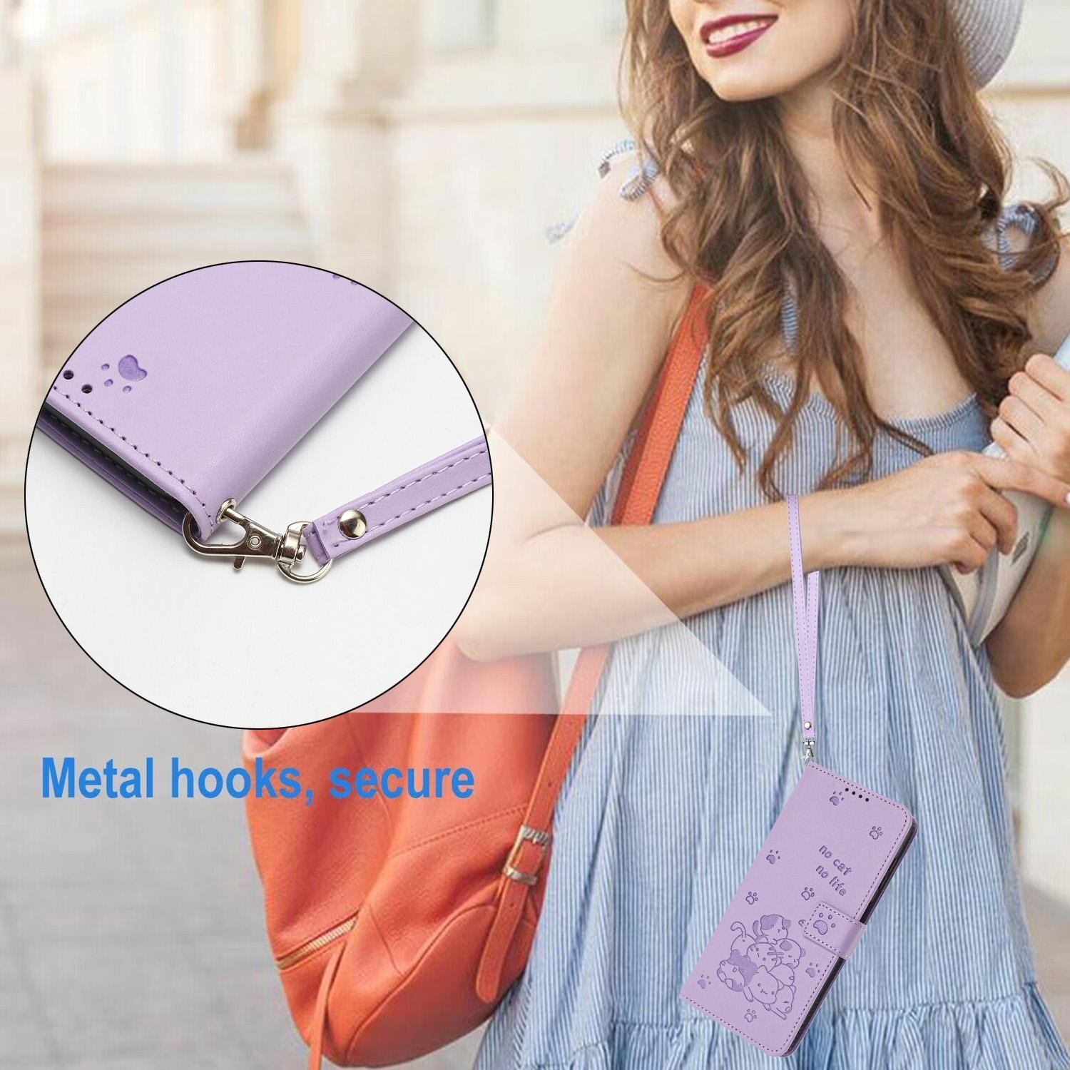 Xiaomi Redmi Note 15 5G / 4G Embossed Kitten Leather with Lanyard Purple-Θήκη Βιβλίο