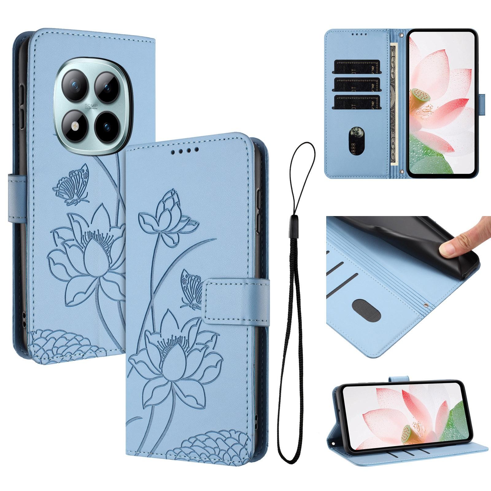 Xiaomi Redmi Note 15 Pro 4G Lotus Embossed Leather with Lanyard Blue-Θήκη Βιβλίο