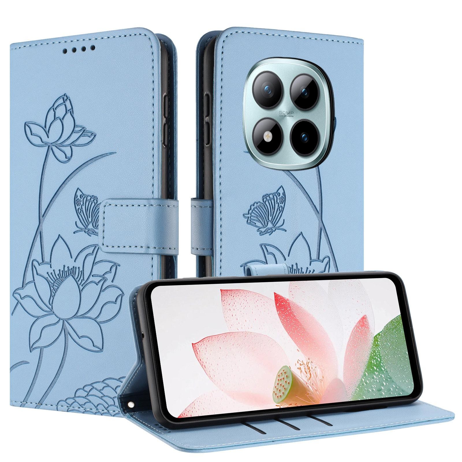 Xiaomi Redmi Note 15 Pro 4G Lotus Embossed Leather with Lanyard Blue-Θήκη Βιβλίο