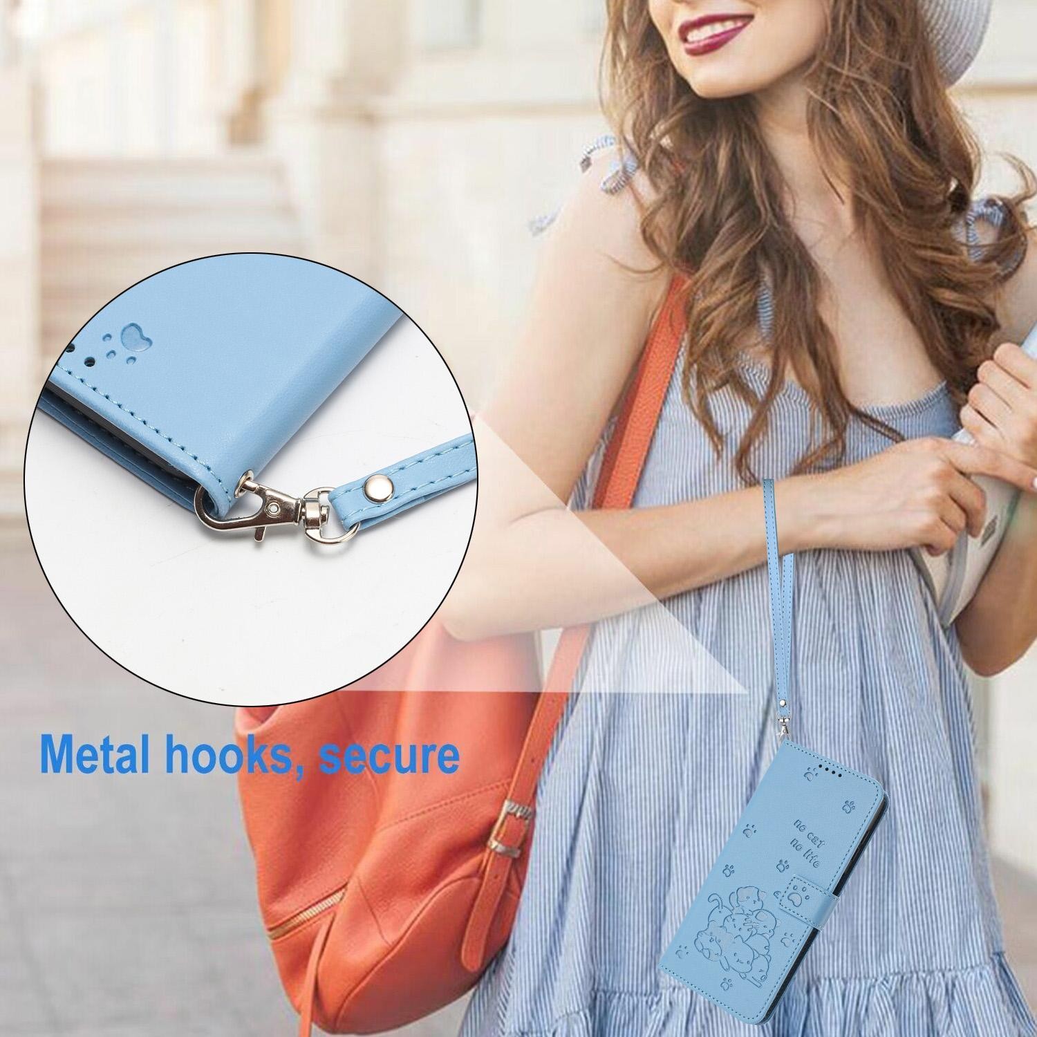 Xiaomi Redmi Note 15 Pro 5G Embossed Kitten Leather with Lanyard Blue-Θήκη Βιβλίο