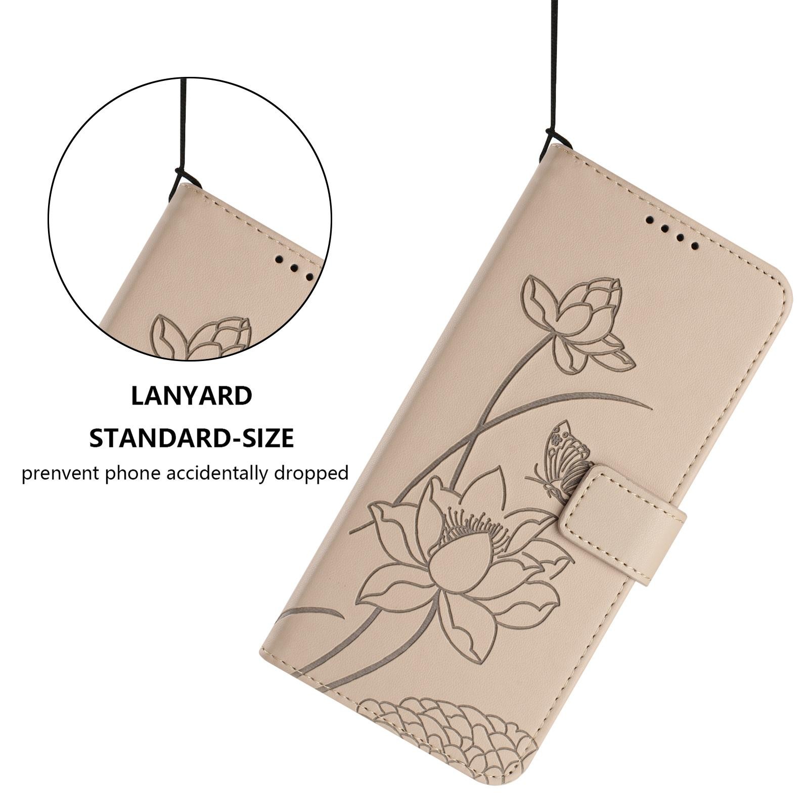 Xiaomi Redmi Note 15 5G / 4G Lotus Embossed Leather with Lanyard Beige-Θήκη Βιβλίο