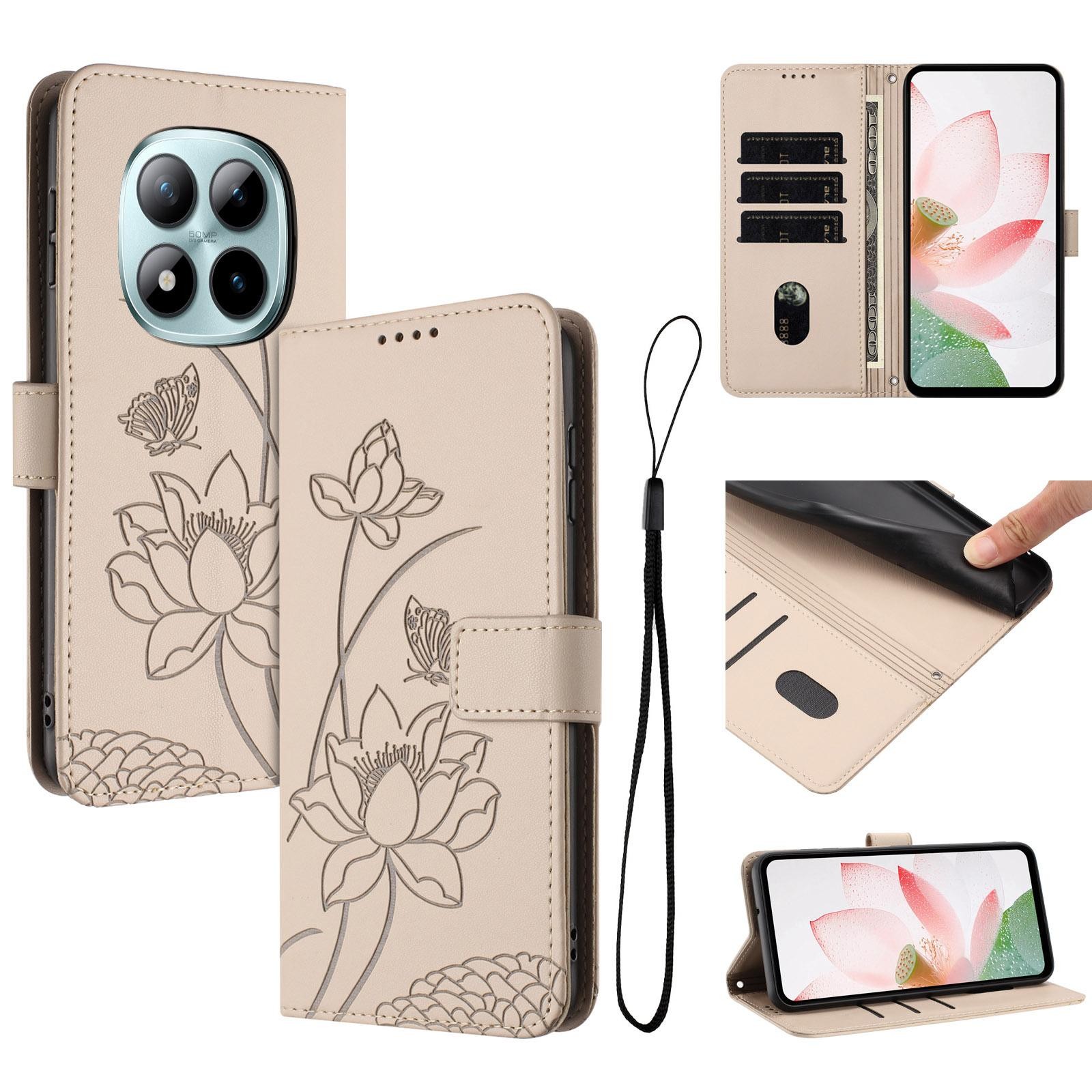 Xiaomi Redmi Note 15 Pro 4G Lotus Embossed Leather with Lanyard Beige-Θήκη Βιβλίο