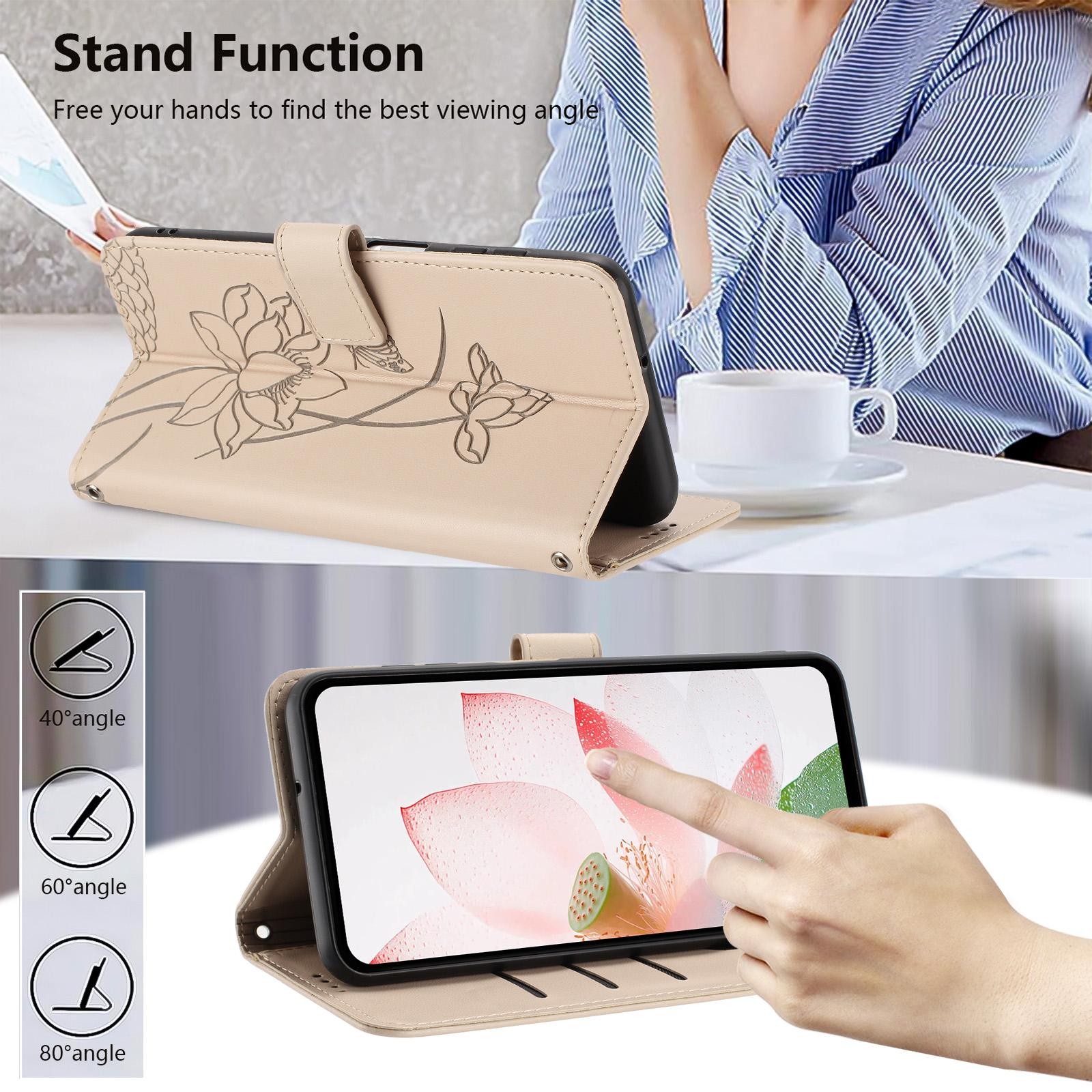 Xiaomi Redmi Note 15 Pro 4G Lotus Embossed Leather with Lanyard Beige-Θήκη Βιβλίο