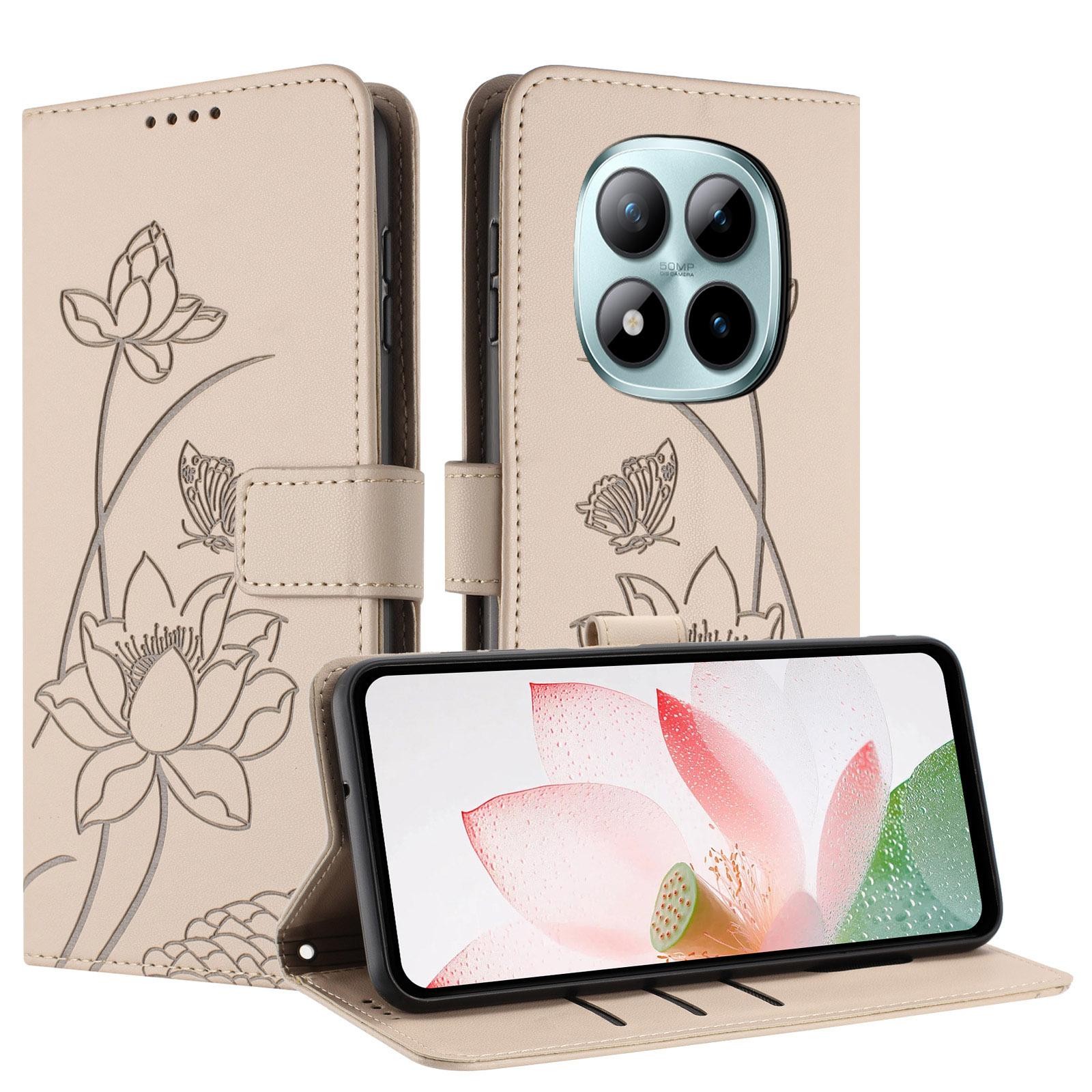 Xiaomi Redmi Note 15 Pro+ 5G Lotus Embossed Leather with Lanyard Beige-Θήκη Βιβλίο