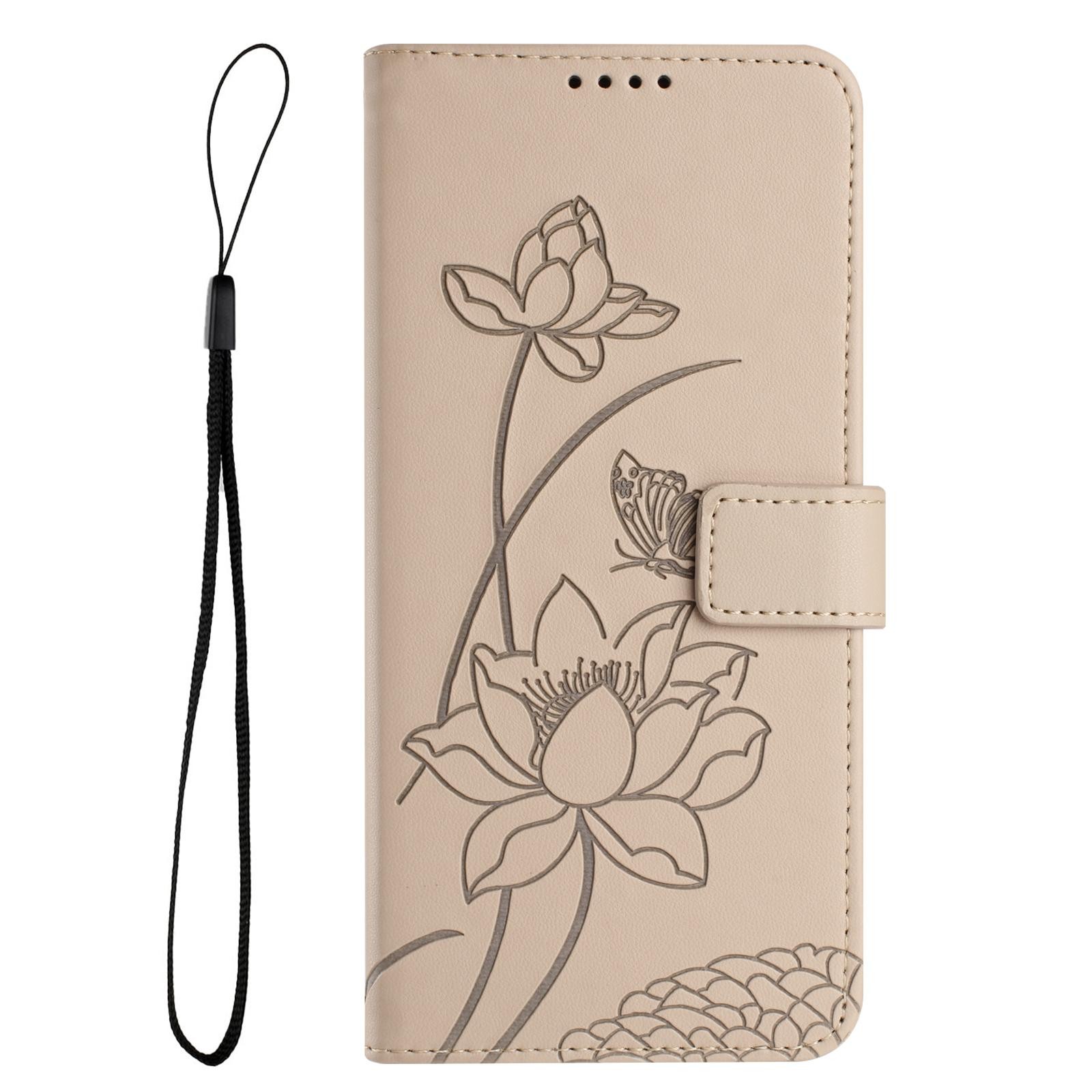 Xiaomi Redmi Note 15 Pro+ 5G Lotus Embossed Leather with Lanyard Beige-Θήκη Βιβλίο