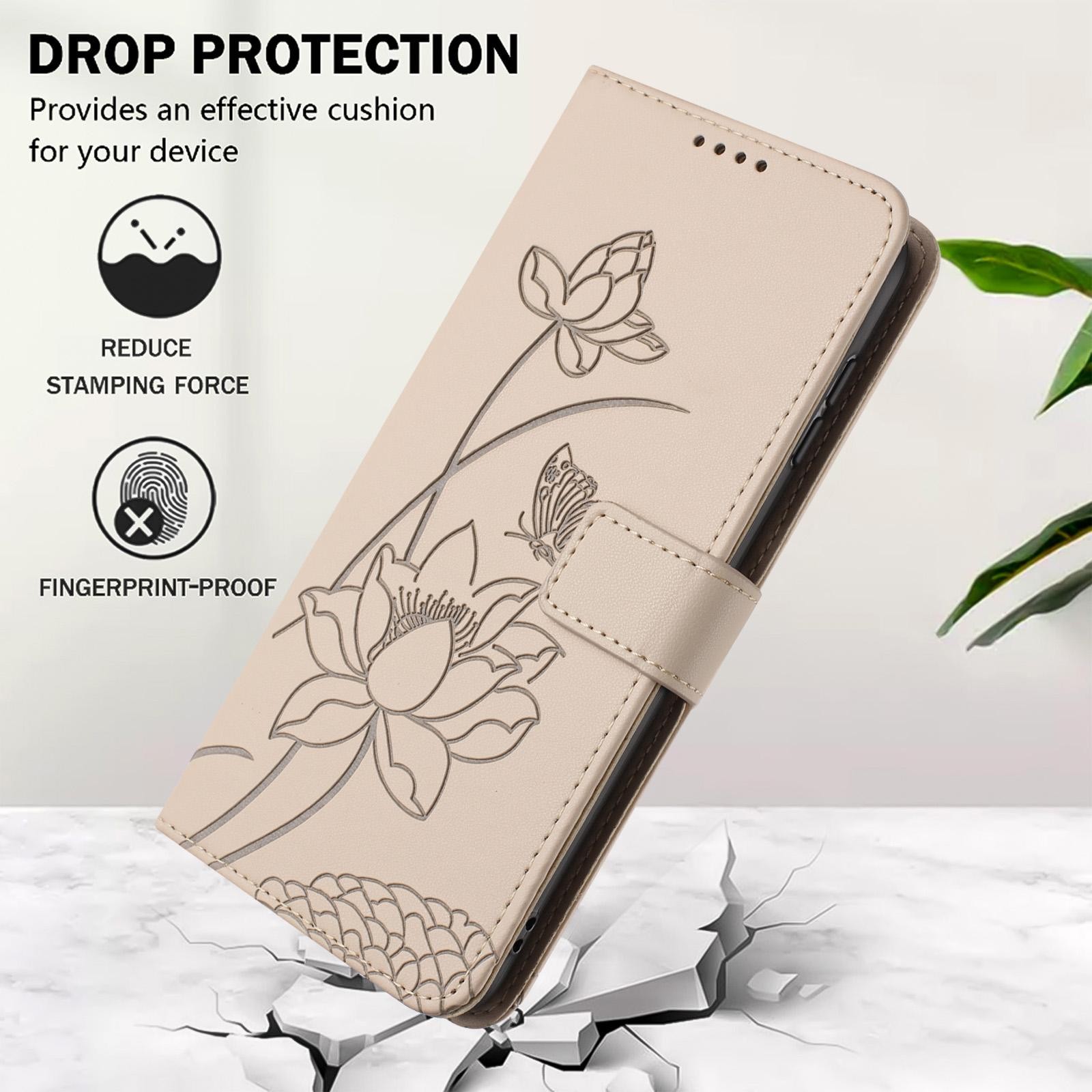 Xiaomi Redmi Note 15 Pro+ 5G Lotus Embossed Leather with Lanyard Beige-Θήκη Βιβλίο