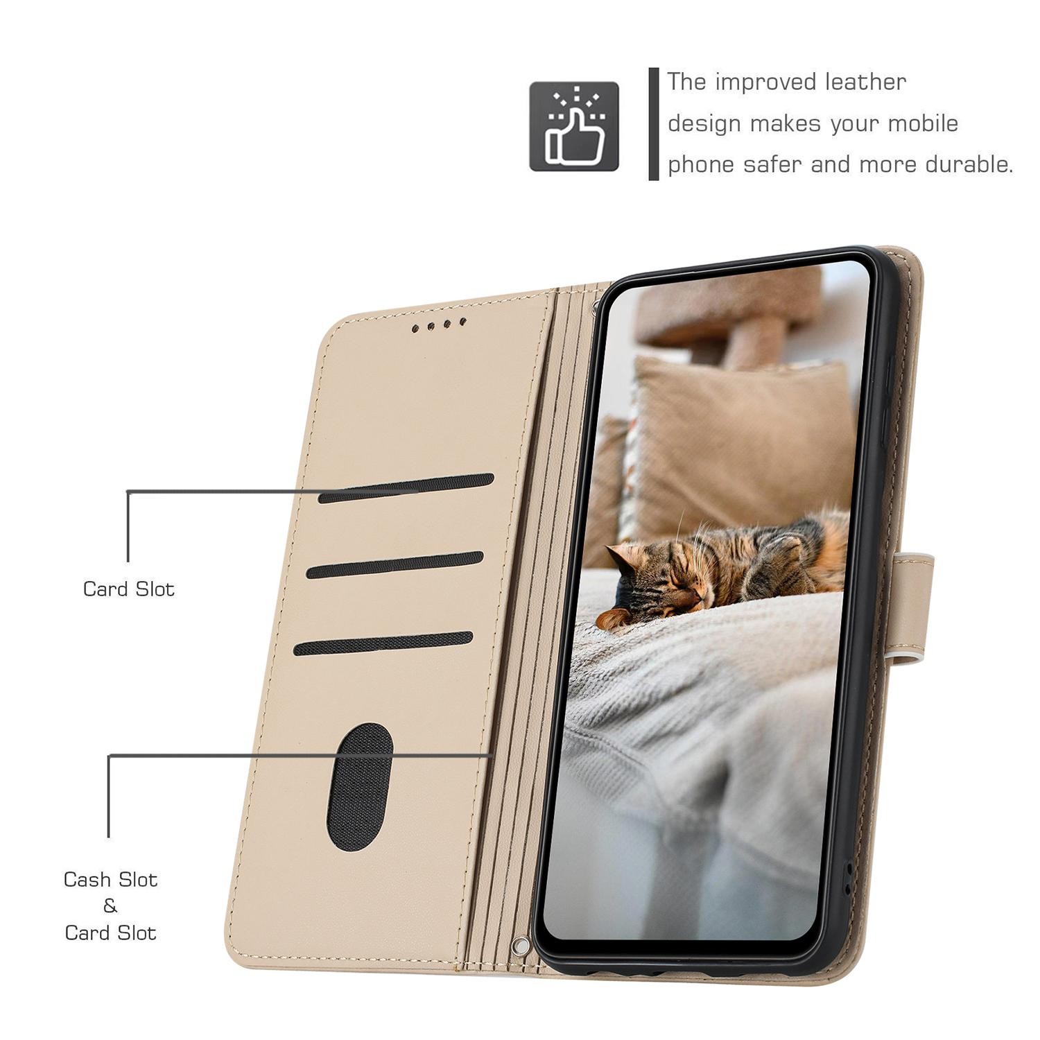 Xiaomi Redmi Note 15 5G / 4G Embossed Kitten Leather with Lanyard Beige-Θήκη Βιβλίο