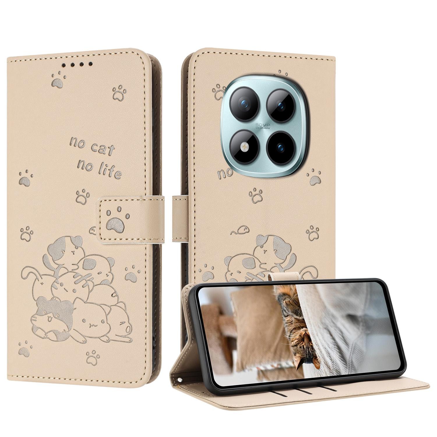 Xiaomi Redmi Note 15 Pro 5G Embossed Kitten Leather with Lanyard Beige-Θήκη Βιβλίο