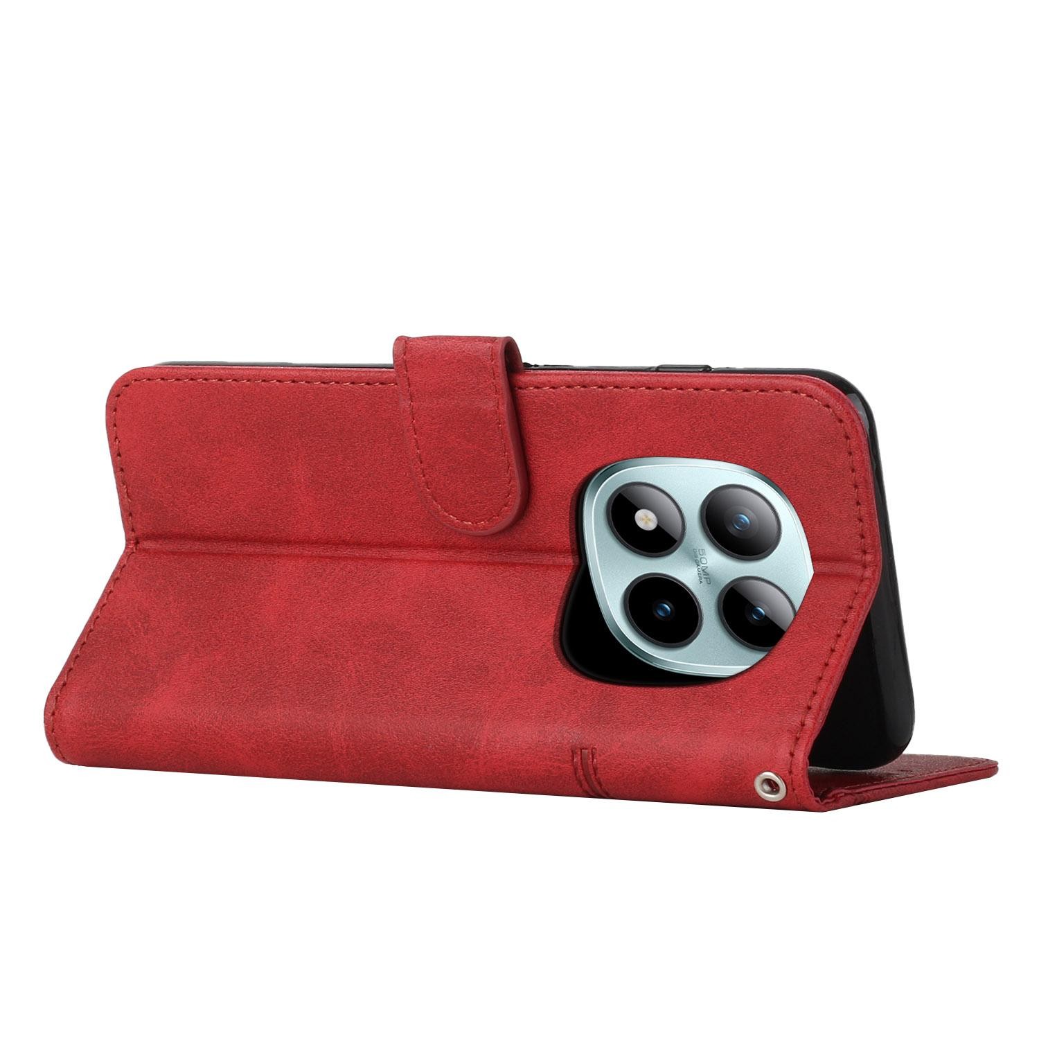 Xiaomi Redmi Note 15 Pro 5G Stitching Calf Texture Buckle Leather Red-Θήκη Βιβλίο