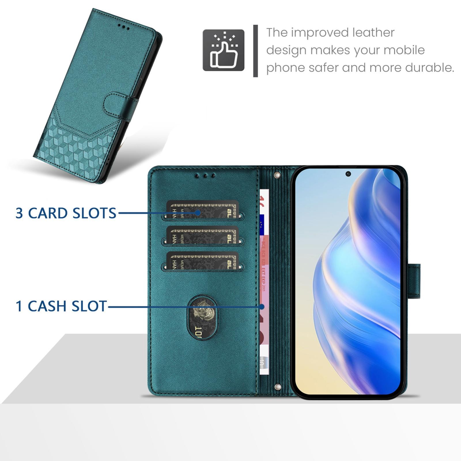 Xiaomi Redmi Note 15 Pro+ 5G /Poco M8 Pro 5G Honeycomb Embossing RFID Leather Peacock Green-Θήκη Βιβλίο