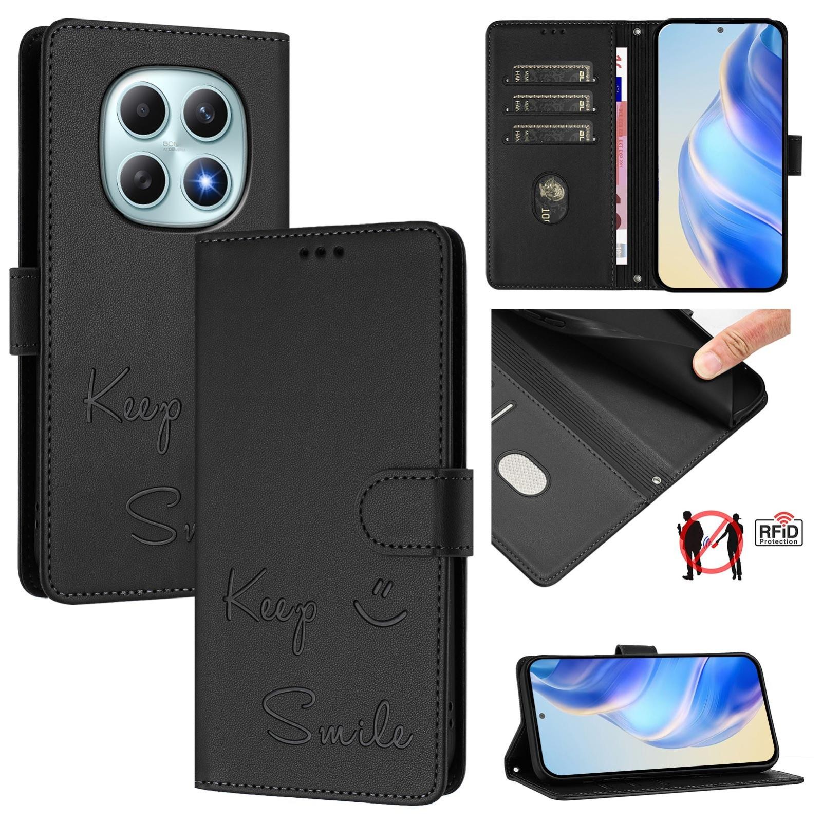 Xiaomi Redmi Note 15 4G / 5G Smile Embossing RFID Leather Black-Θήκη Βιβλίο