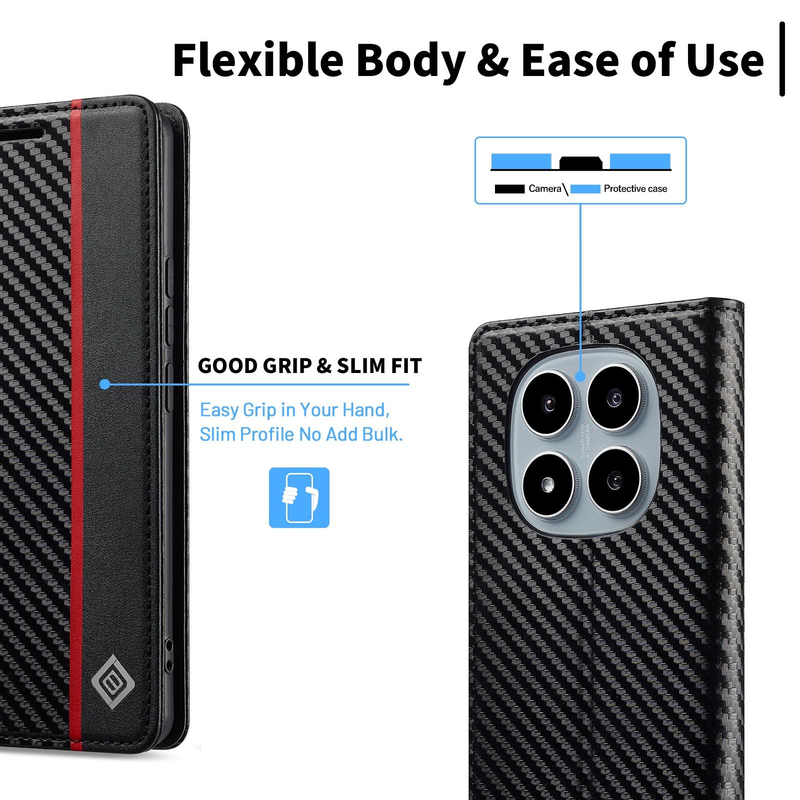 Lc.Imeeke XiaomiRedmi Note 15 Pro+ 5G Carbon Fiber Leather Vertical Black-Θήκη Βιβλίο