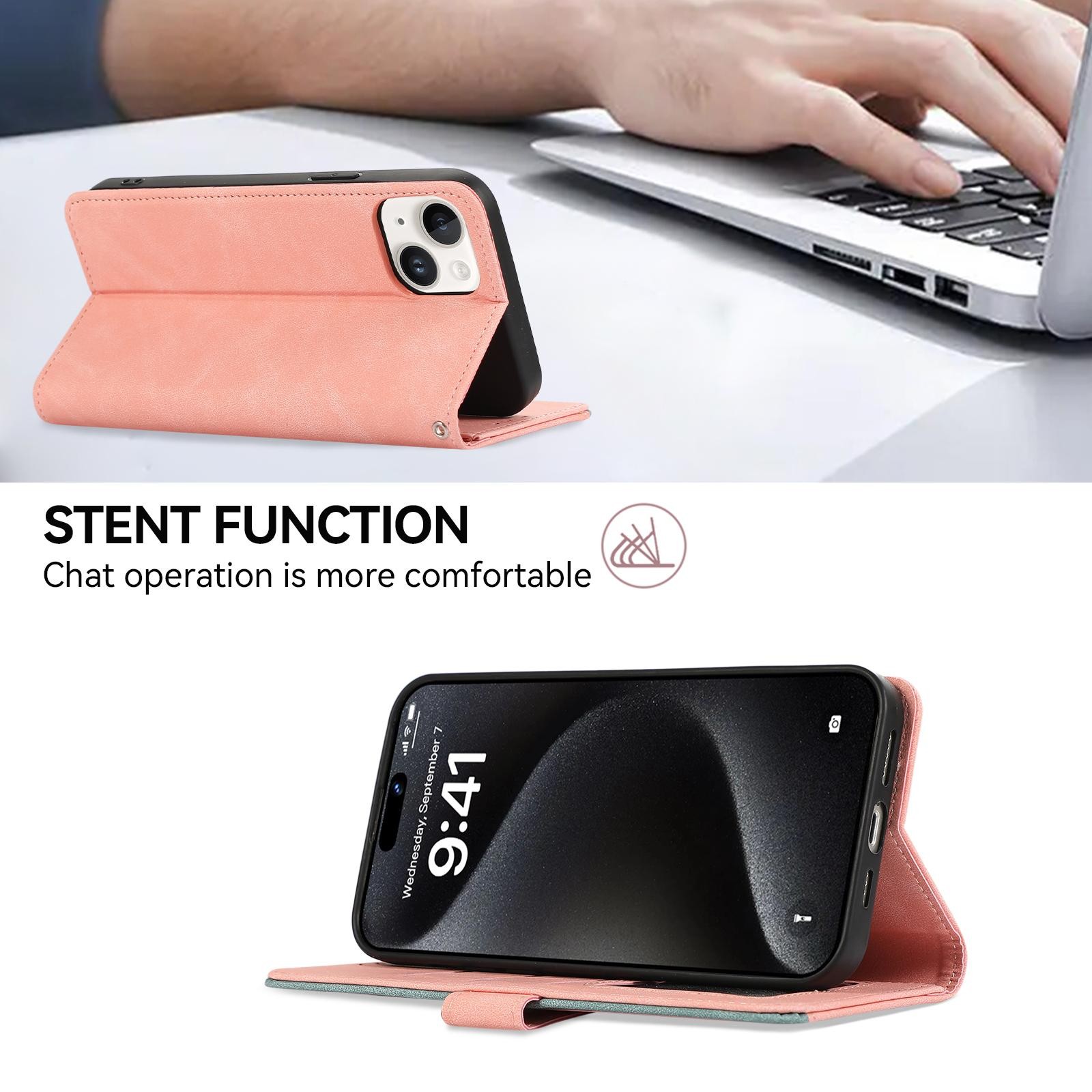 Abeel Xiaomi Redmi Note 15 Pro+ 5G Color Block Magnetic RFID Leather Pink Cyan-Θήκη Βιβλίο