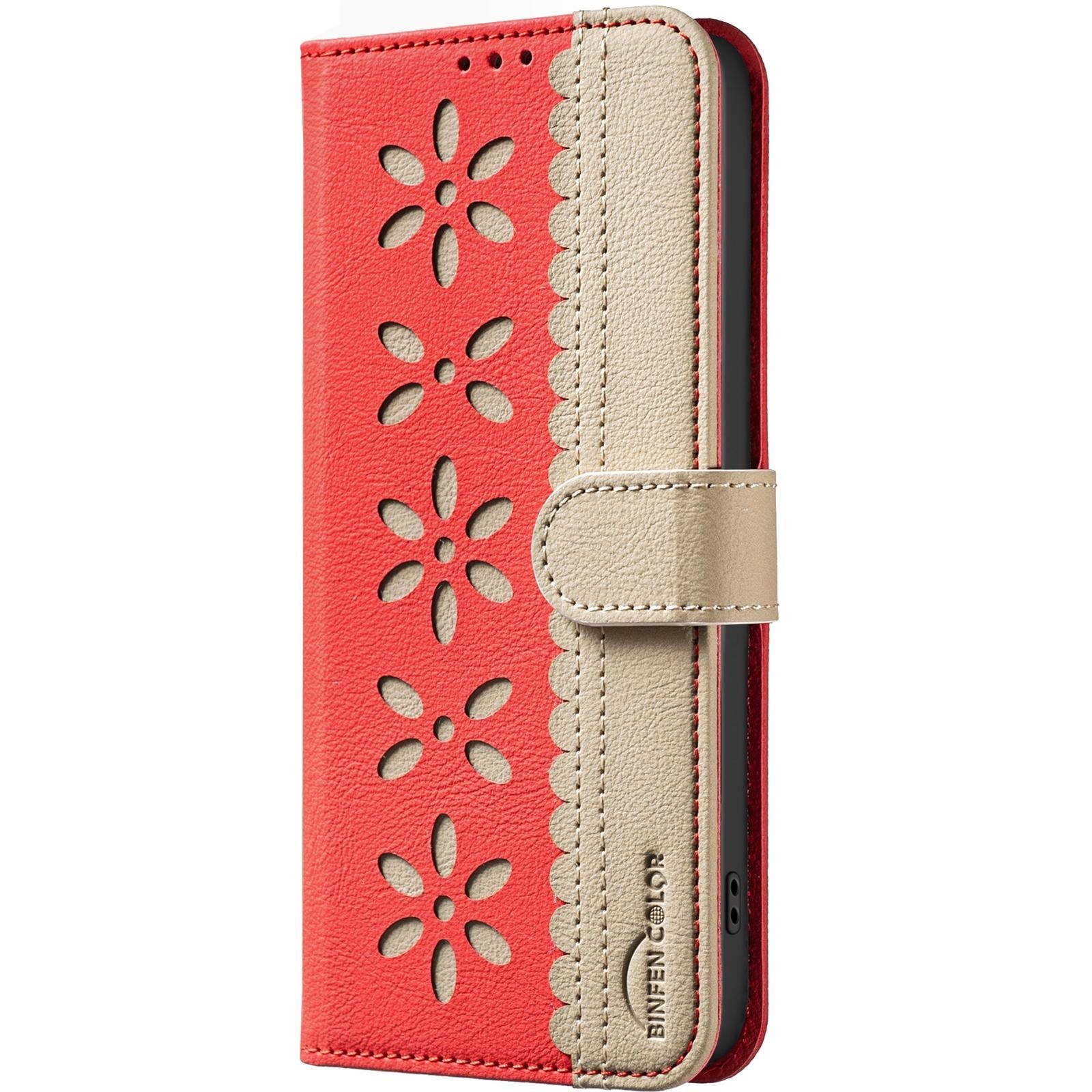Binfen Xiaomi Redmi Note 15 5G Splicing Color Hollow Flower Pattern RFID Leather Red-Θήκη Βιβλίο