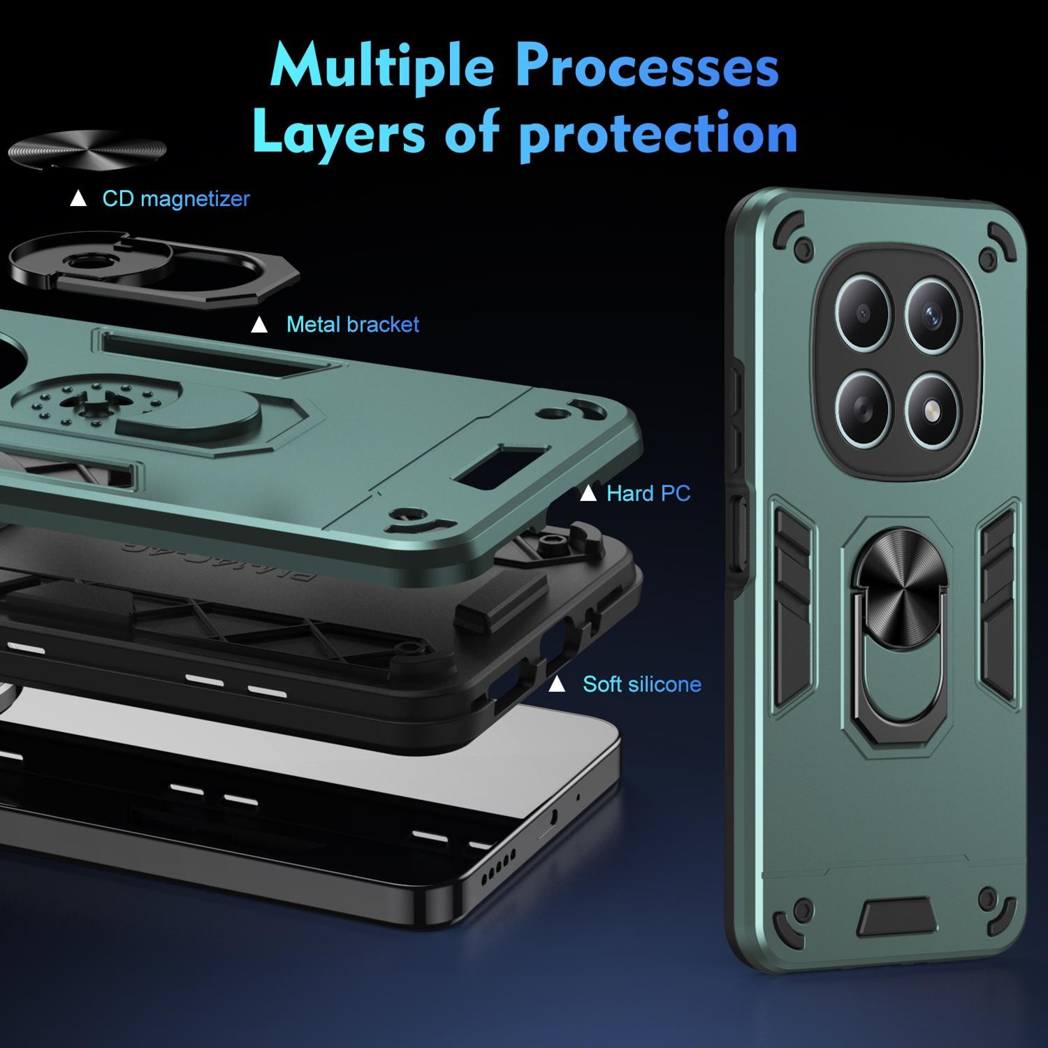 Xiaomi Redmi Note 15 5G / 4G/ Poco M8 5G Shockproof Metal Ring Holder Green-Θήκη Σκληρή