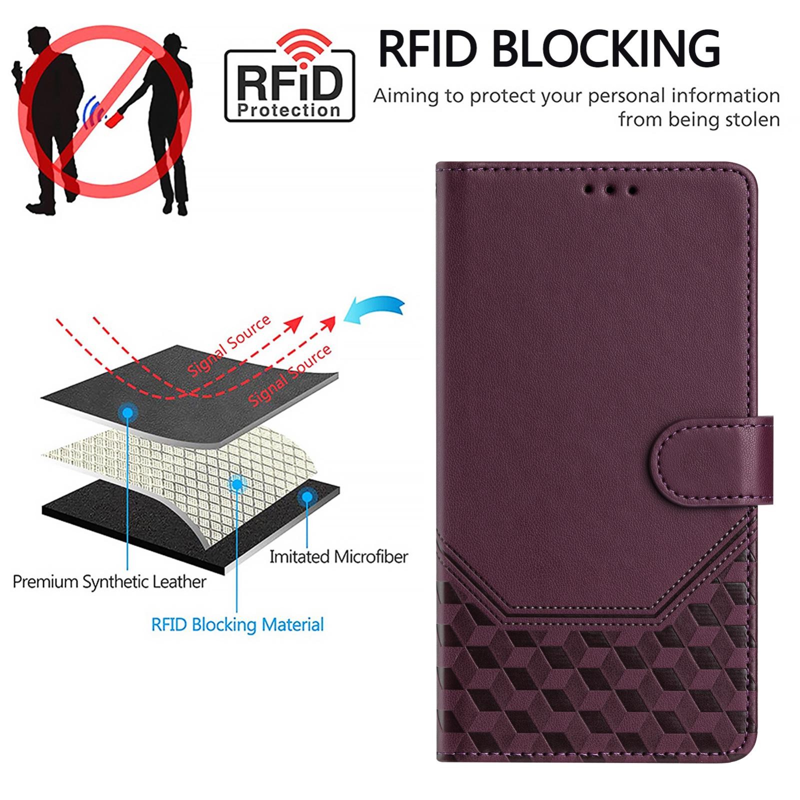 Xiaomi Redmi Note 15 Pro+ 5G/Poco M8 Pro 5G Honeycomb Embossing RFID Leather Violet-Θήκη Βιβλίο
